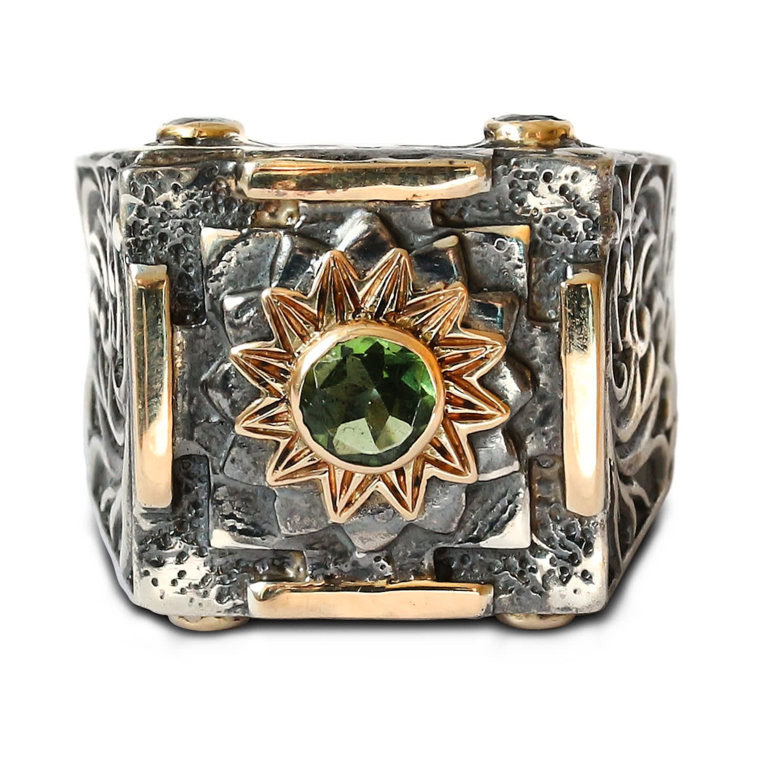 The Jewellery Store London Women's Silver / Green / Yellow Mystic Evergreen Ring With Tsavorite In Sterling Silver And Solid Go