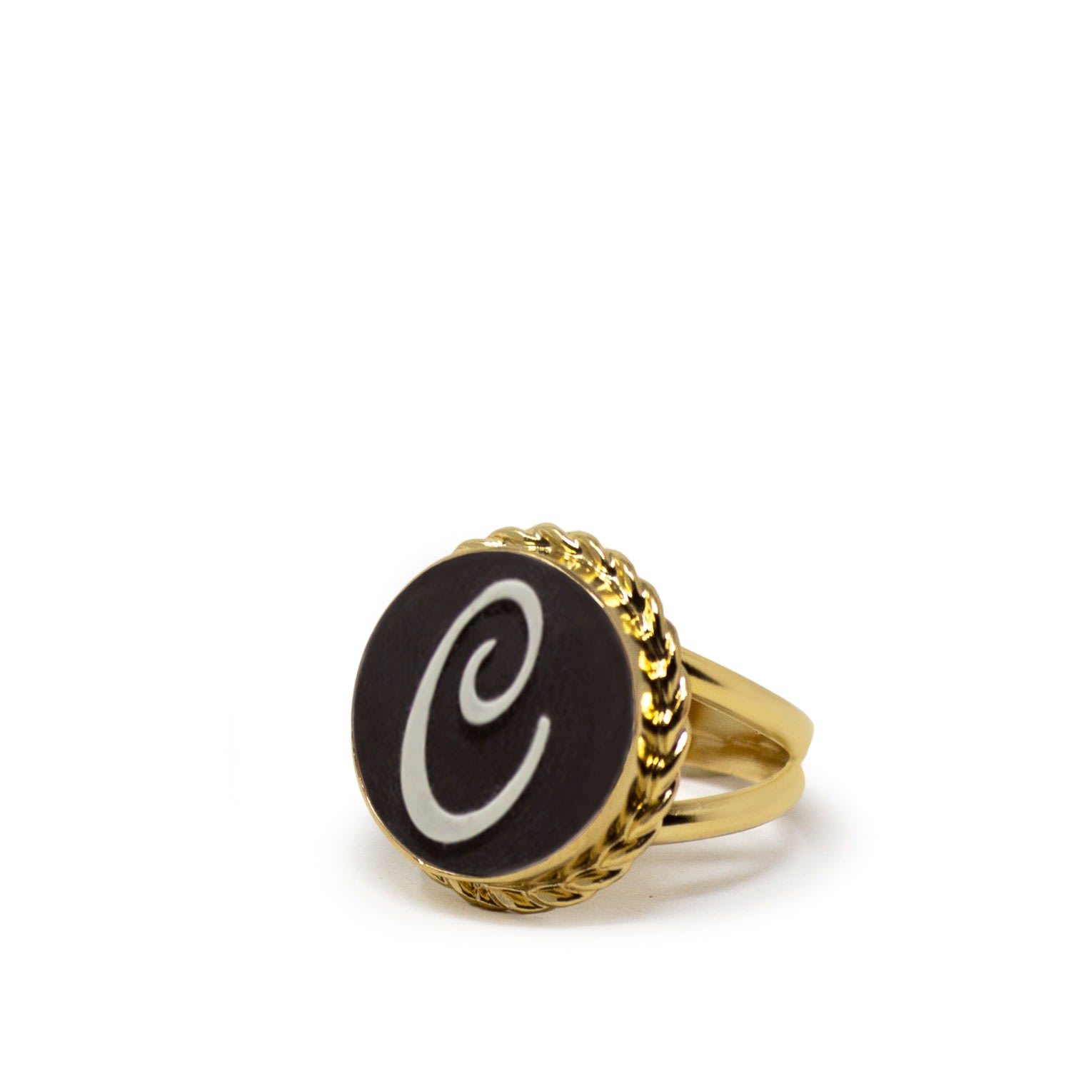 Women’s Gold / Black Gold Vermeil Black Cameo Ring Initial C Vintouch Italy