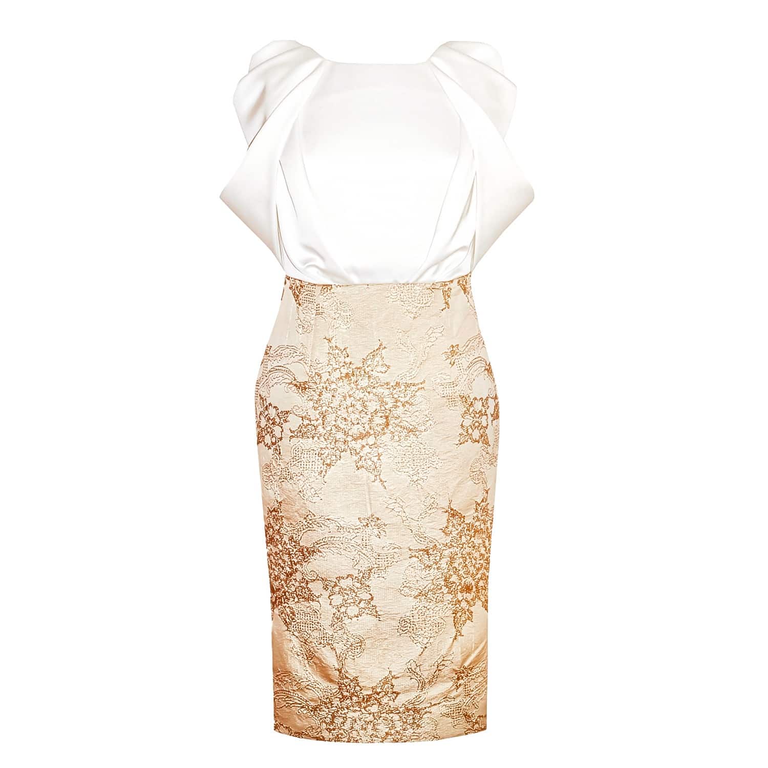 green emerald velvet dress FLORAL METALLIC JACQUARD AND TAFFETA SILK LINED IN GOLD | CULT MIA main image 1