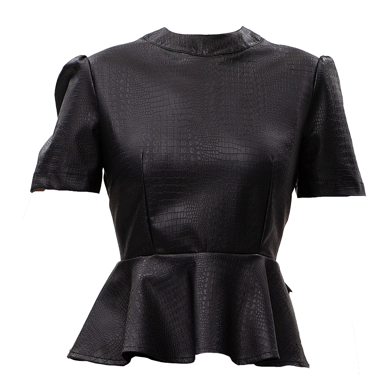 Maison Bogomil Women's Black Faux Leather Peplum Blouse