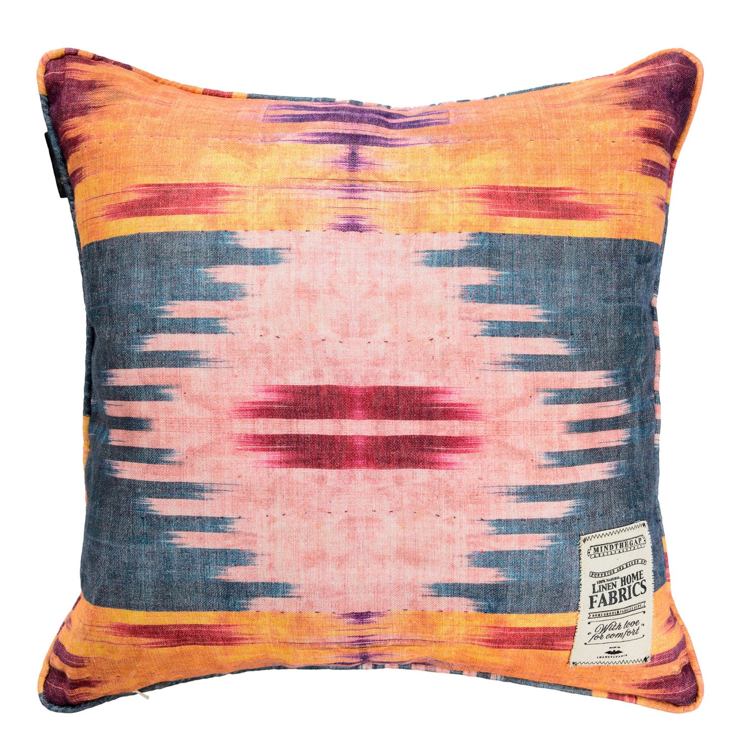 Blue / Yellow / Orange Patola Linen Square Cushion By Mindthegap