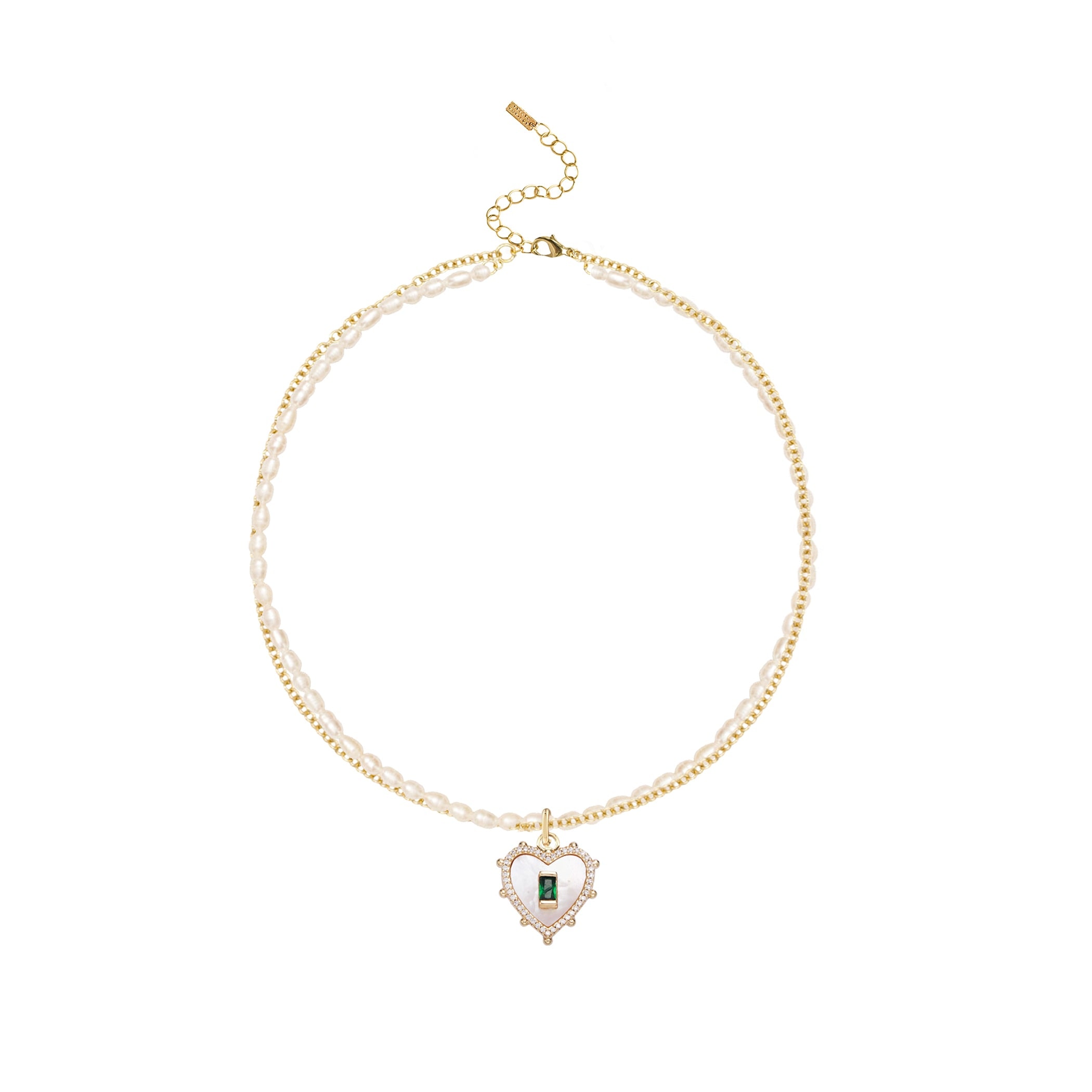 Adriana Pappas Designs Women's Green / White Love & Pearls Necklace In Multi