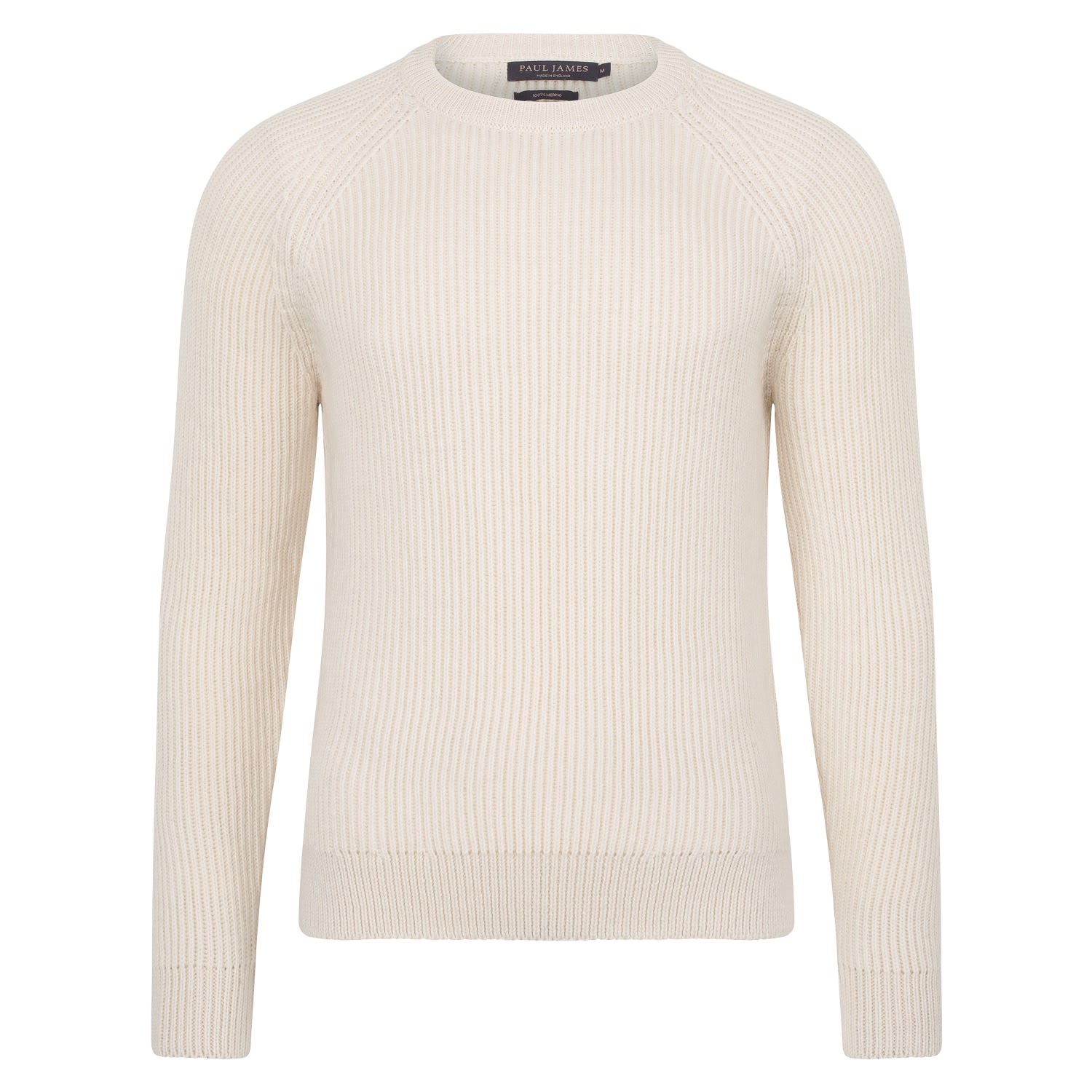 Paul James Knitwear Neutrals Mens Chunky Merino Wool Smith Fisherman Rib Knit Jumper - Ecru In Beige
