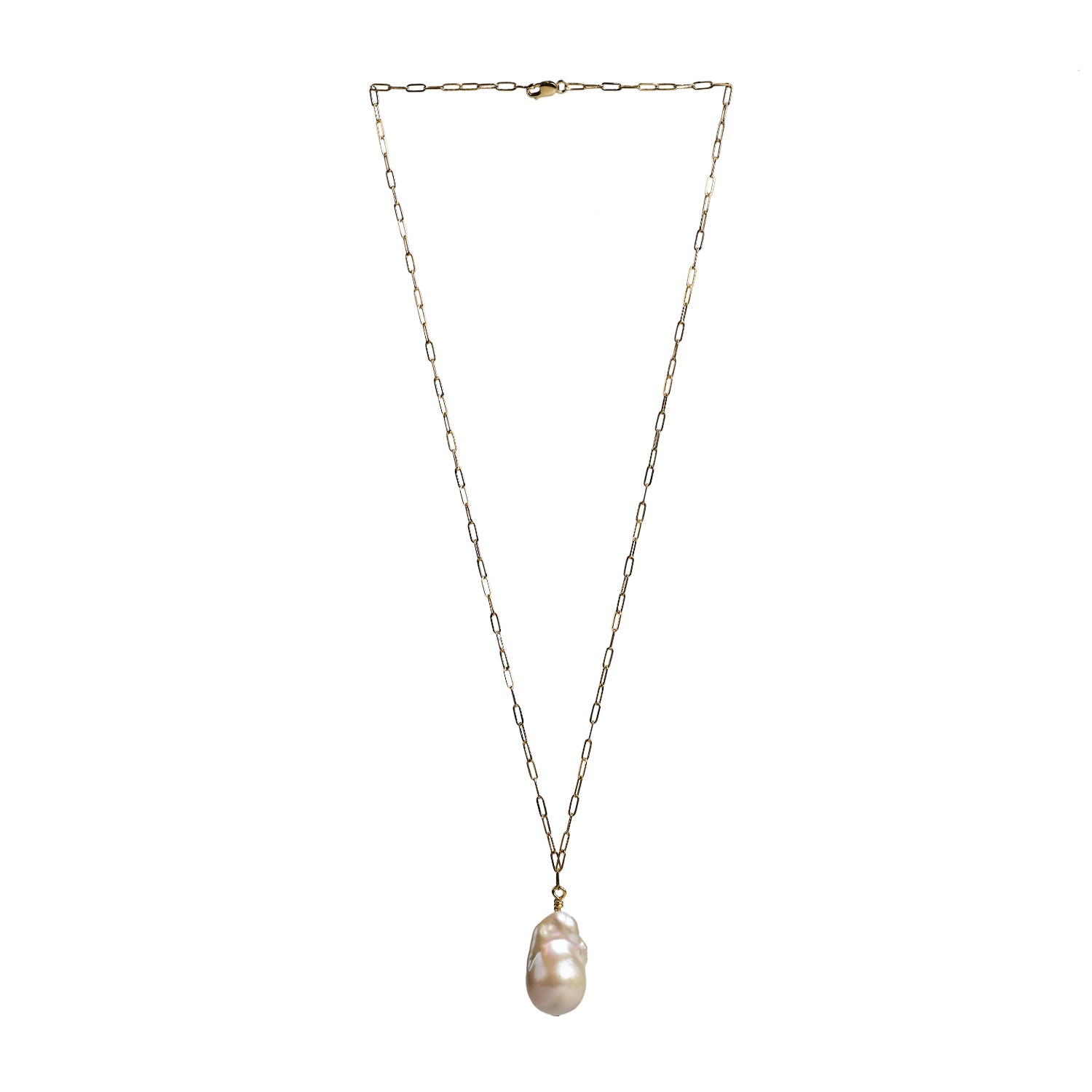 Toolally Women's Gold / White Flameball Baroque Pearl Necklace In Gold