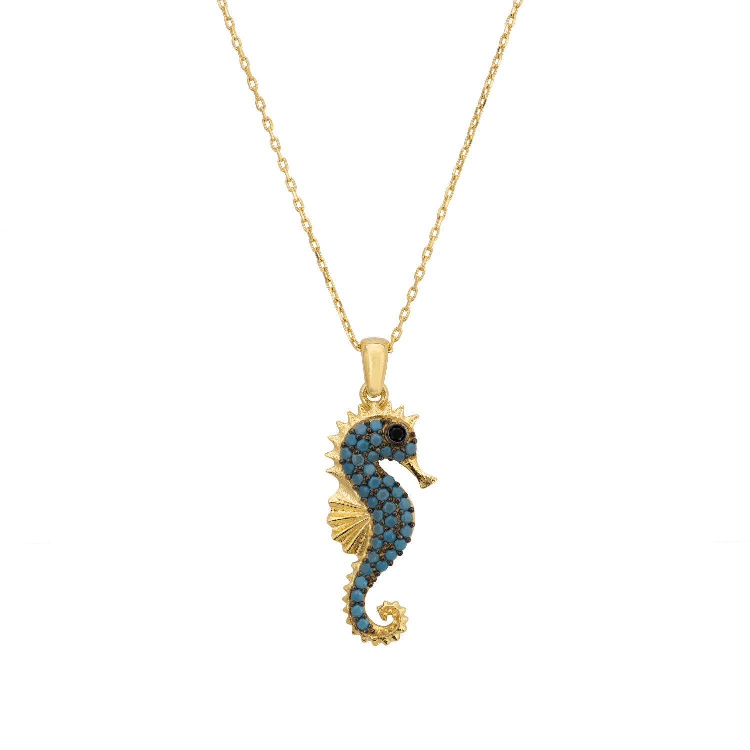 Latelita Women's Gold / Blue Seahorse Turquoise Pendant Necklace Gold