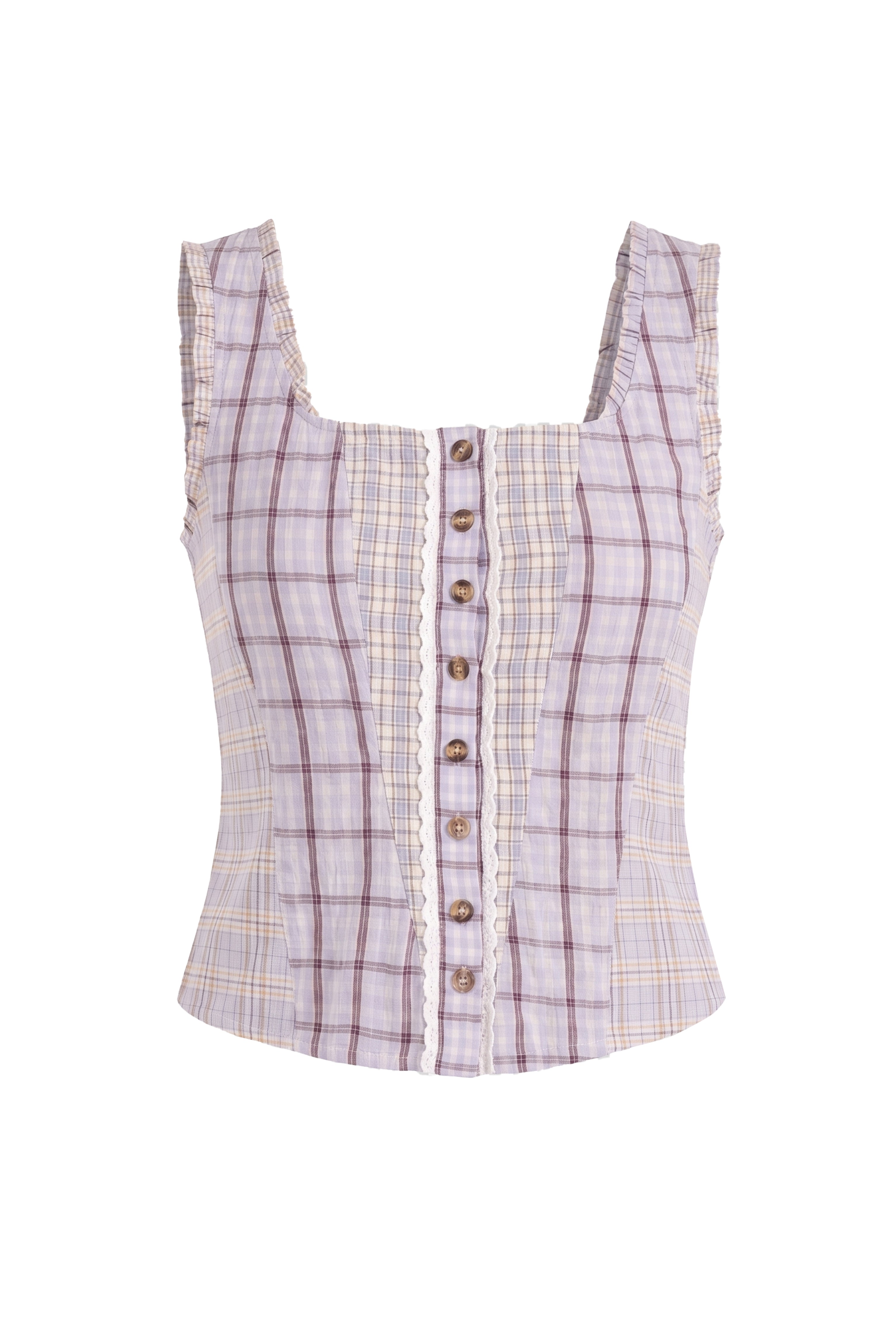 Brittany Multi Check Cotton Blend Frill Top | AMY LYNN | Wolf & Badger