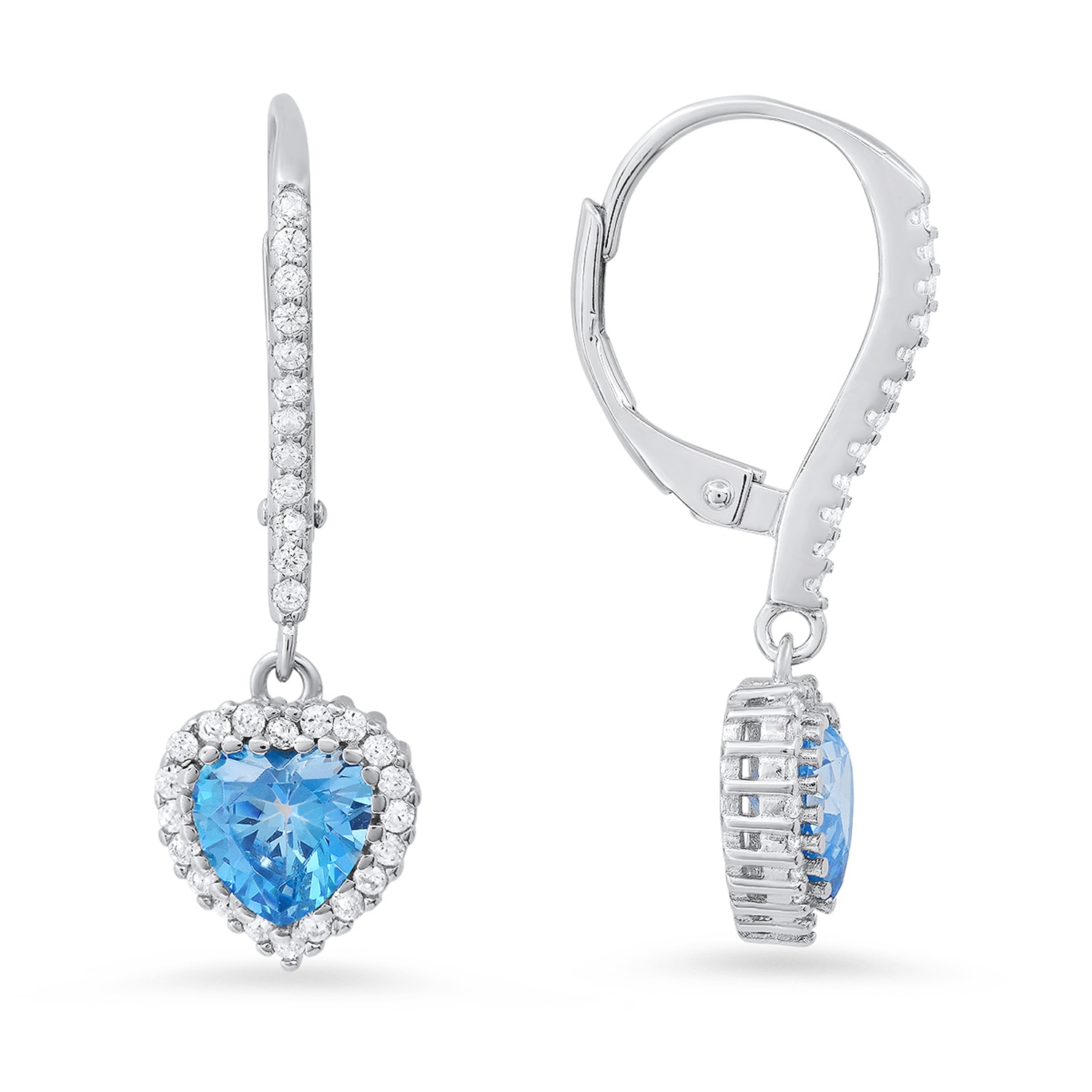 Kylie Harper Women's Blue / Silver / White December Swiss Blue Topaz Birthstone Heart-cut Halo Leverback Earrings In Blue/silver/white