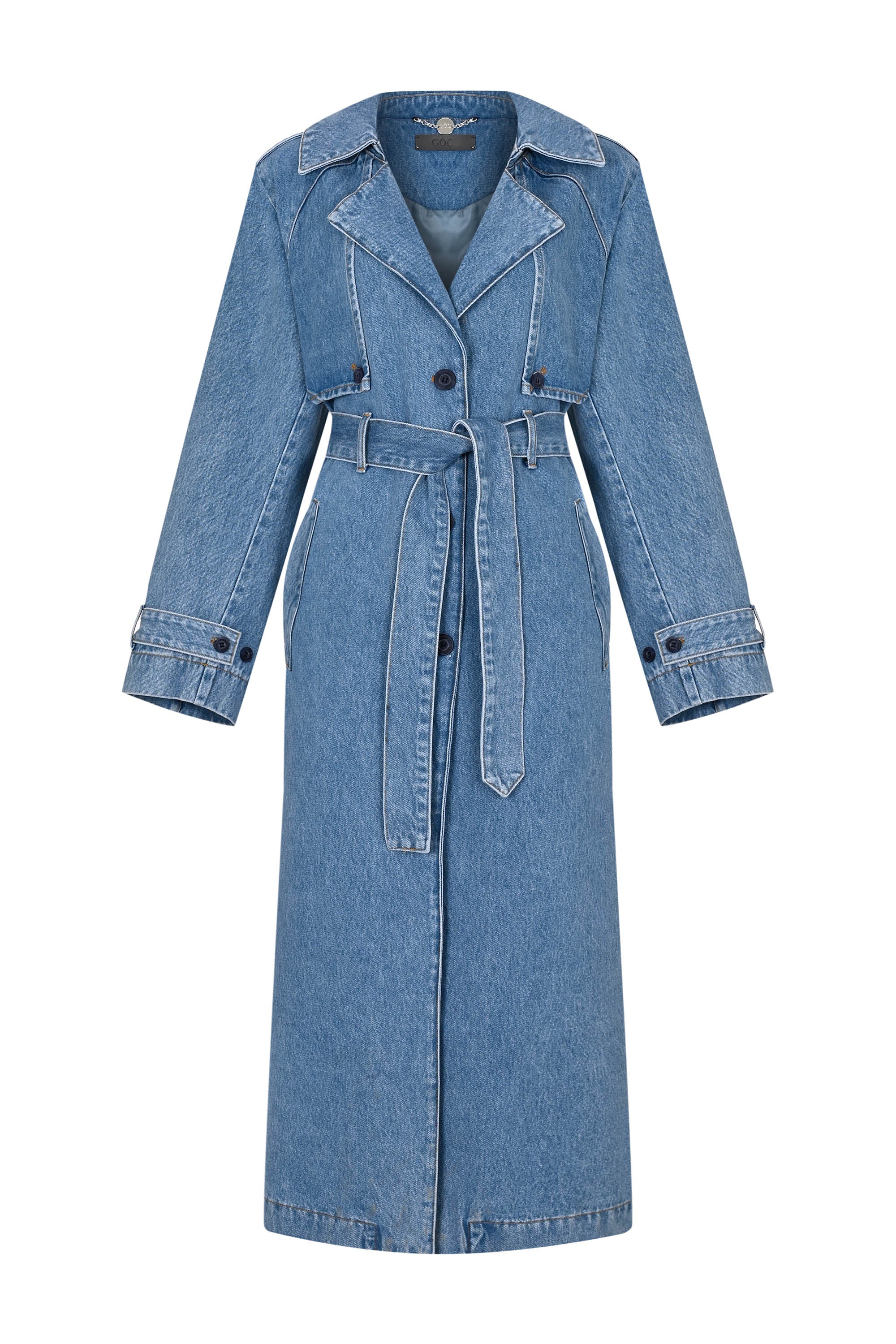 Oversized Denim Trench Coat - Classic Washed | GOC DENIM | Wolf