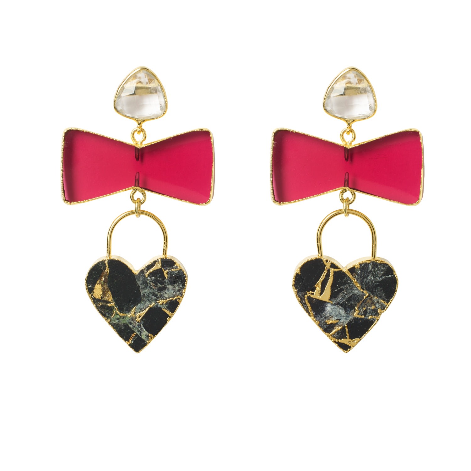 Women’s Red / Gold / Black Molten Heart Earrings Black Red Yaa Yaa London