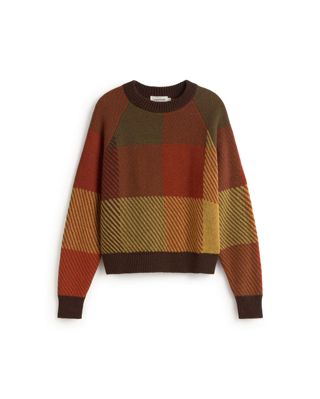 Thinking Mu Women's Brown Checkered Wool Nur Sweater In Multi