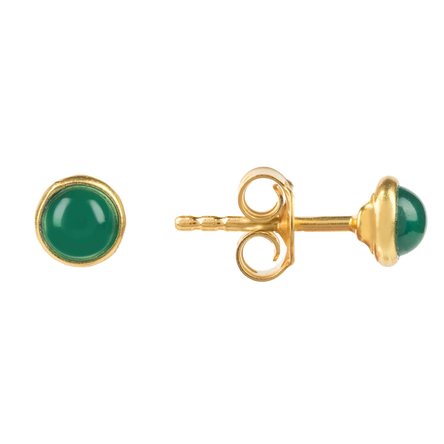 Latelita Gold / Green Mens Single Gemstone Stud Earring Green Onyx Gold