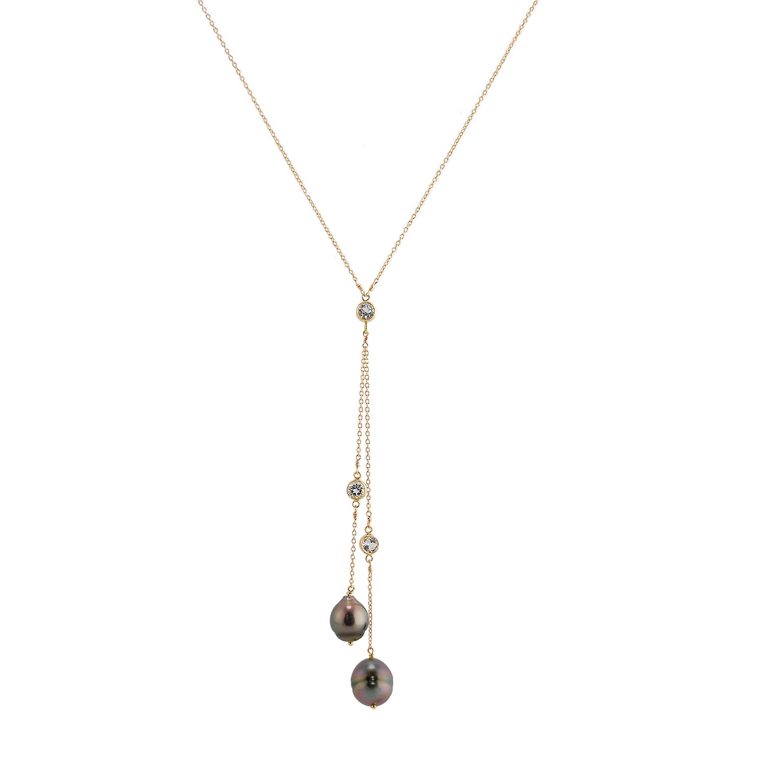 Women’s Black Tahitian Pearl & White Topaz Double Lariat Amy Gambill Designs