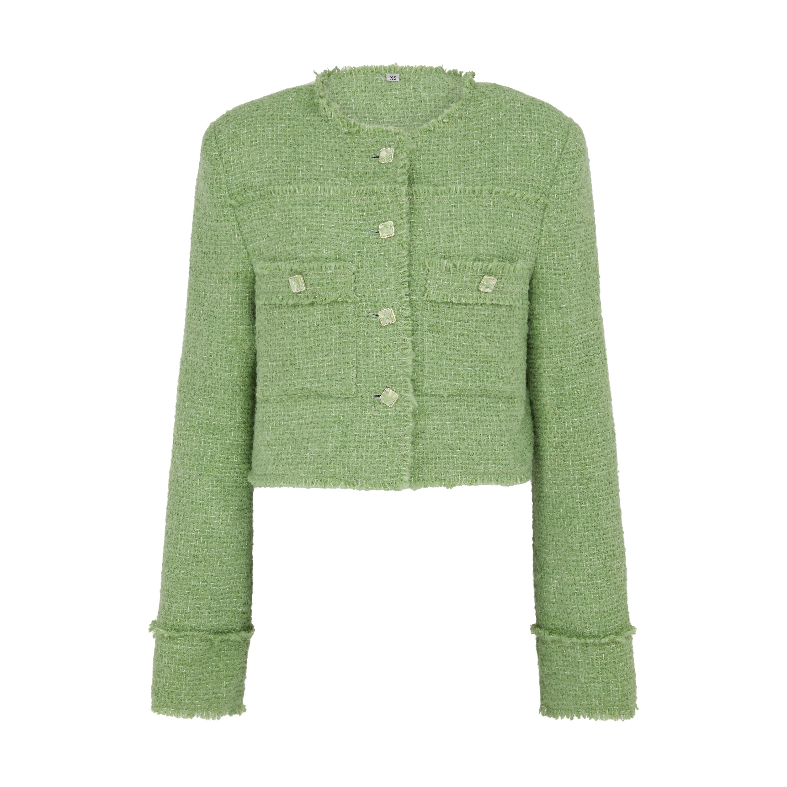 Sour Figs Women's Metallic Thread Bouclé Tweed Jacket In Pistachio Green In Green