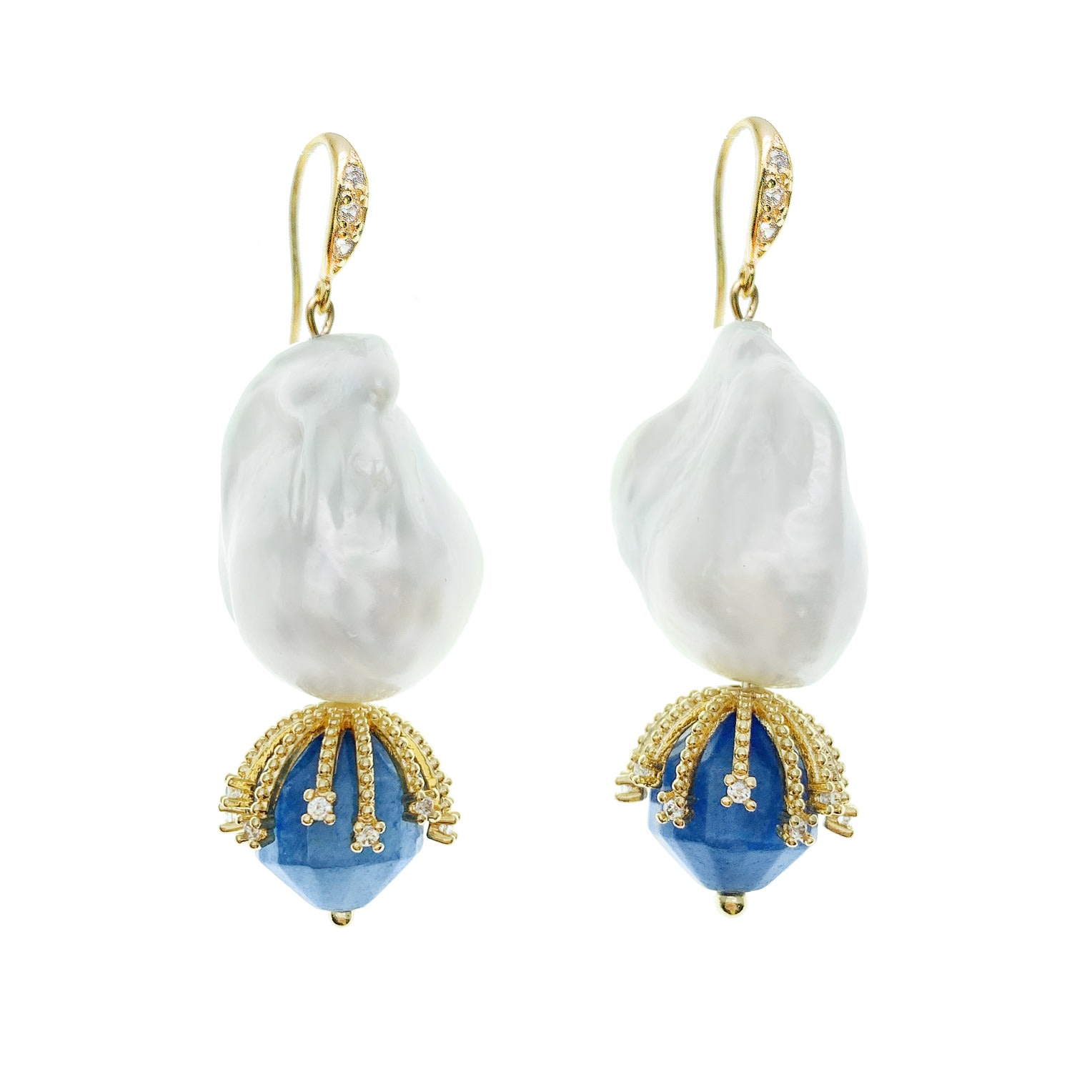 Women’s Blue / White Baroque Pearl With Blue Aventurine Dangle Earrings Farra