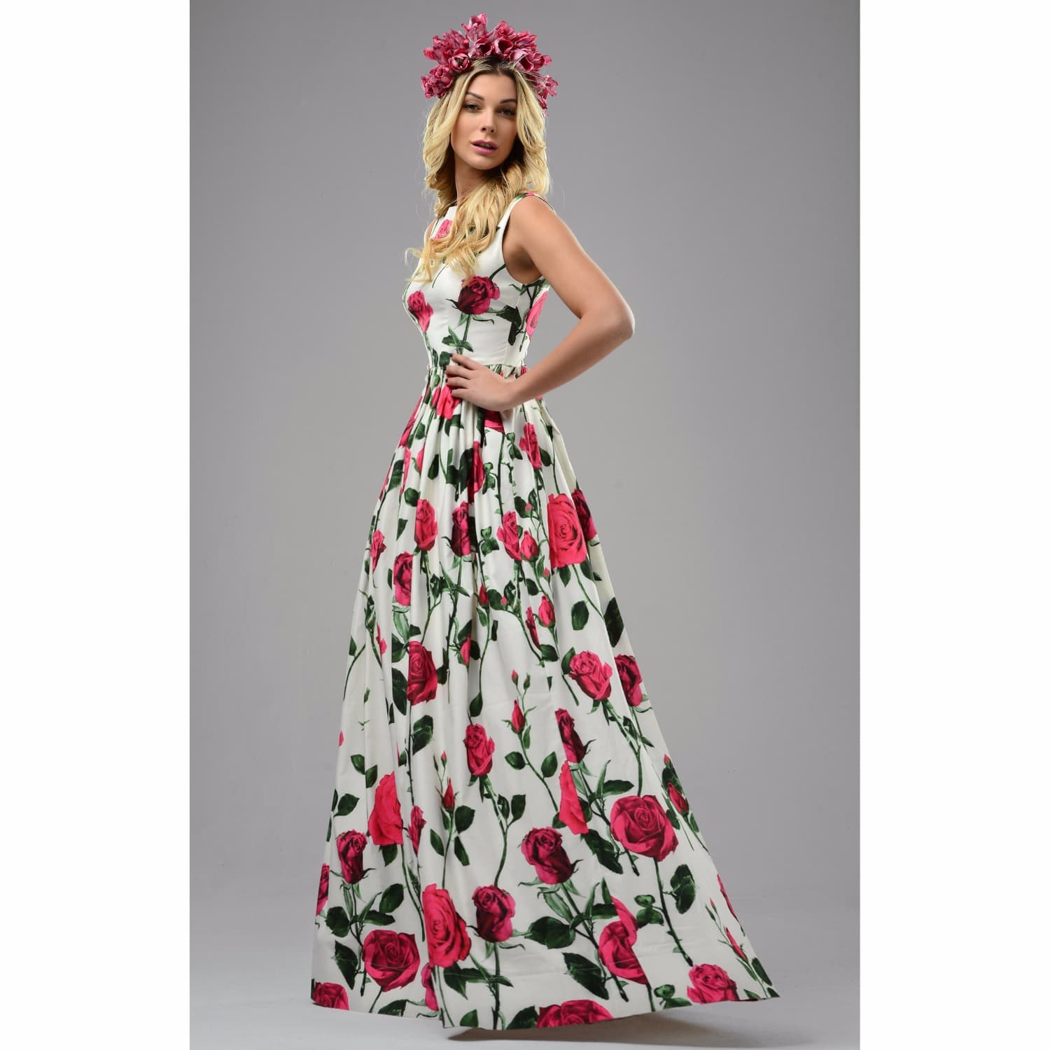 pink rose maxi dress