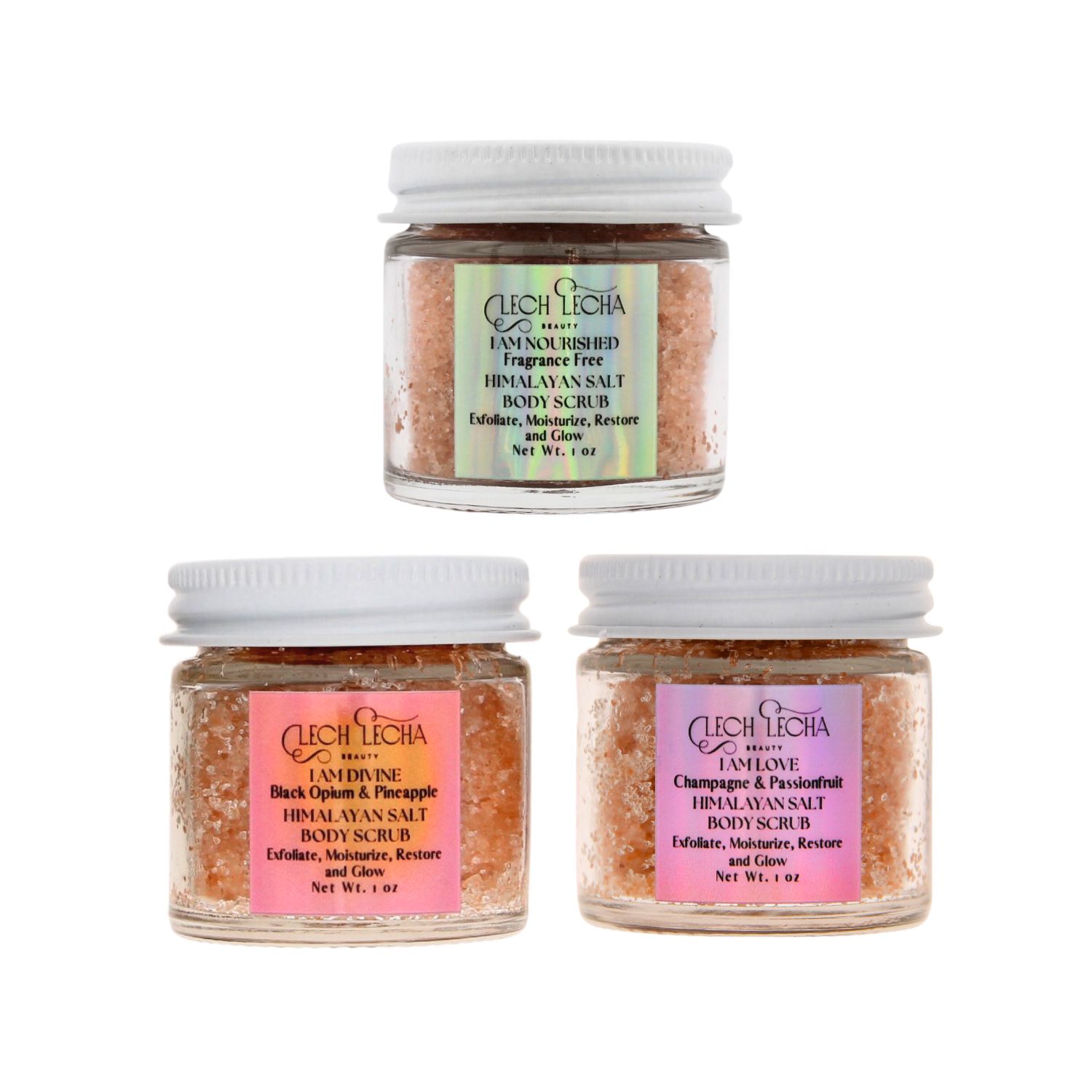 Pink / Purple Himalayan Salt Body Scrub Mini Trio Discovery Set Lech Lecha Beauty