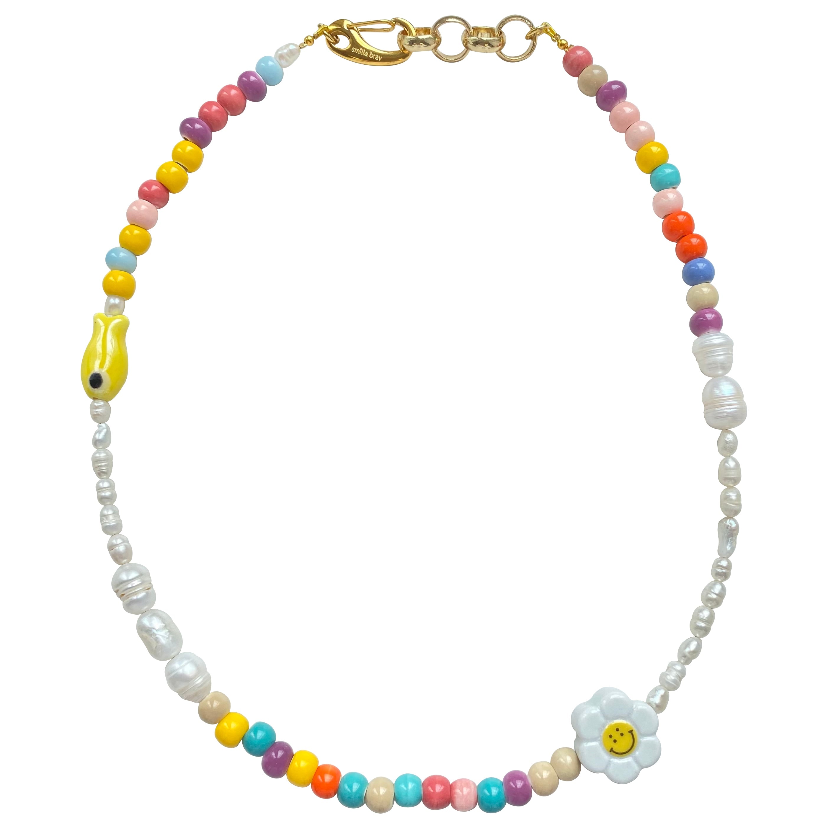 Smilla Brav Women's Gold Pearl Smiley Necklace Sunflower In Multi
