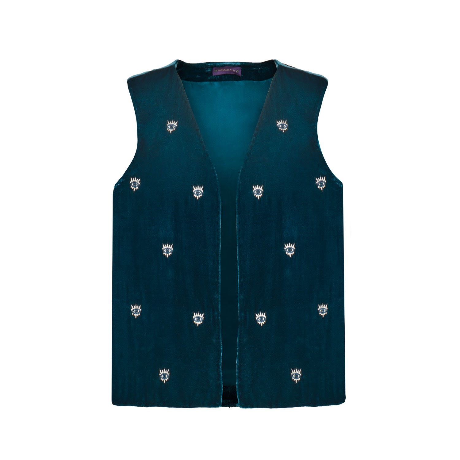 Blue The All Eyes On You Mens Silk Velvet Vest With Embroidered Eyes M/L Mirayama