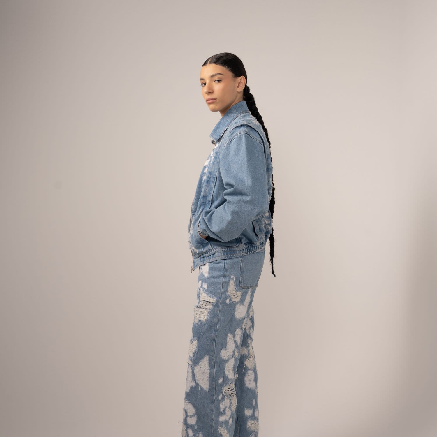 Destroyed Zipped Denim Jacket | Born In Exile | Wolf & Badger