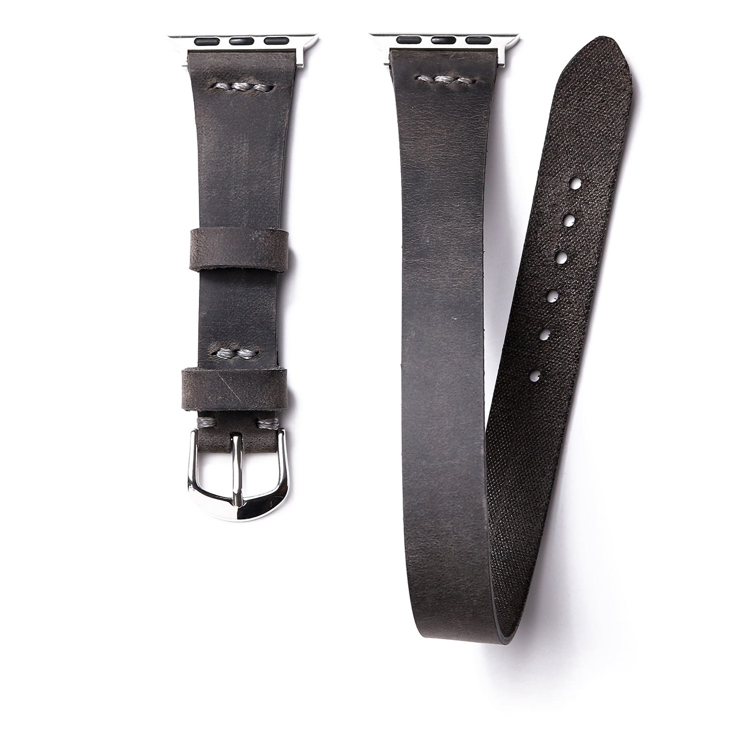 Roarcraft Men's Grey Double Tour Apple Watch Leather Strap - Gray In Grey