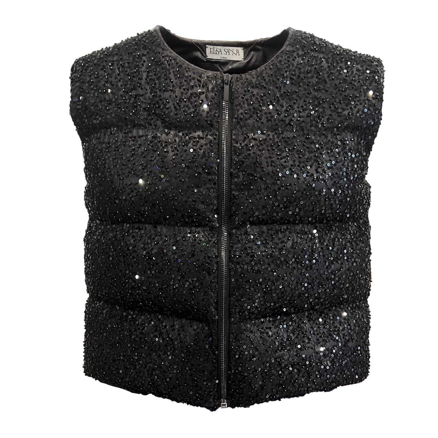 Women’s Black Sequin Puffer Jacket Small Elisa Sanna