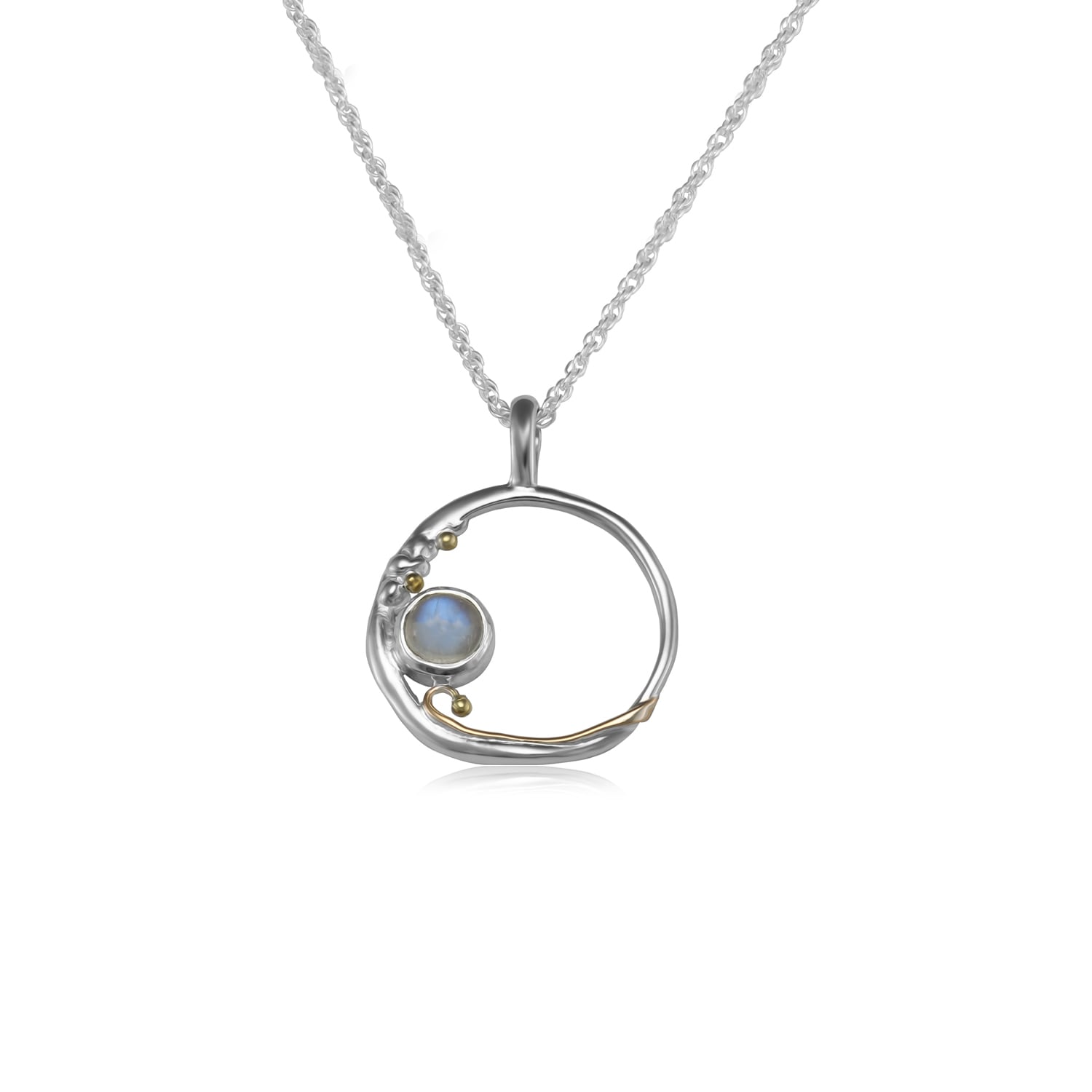 Isla Silver Women's Silver Round Rainbow Moonstone Necklace In Silver
