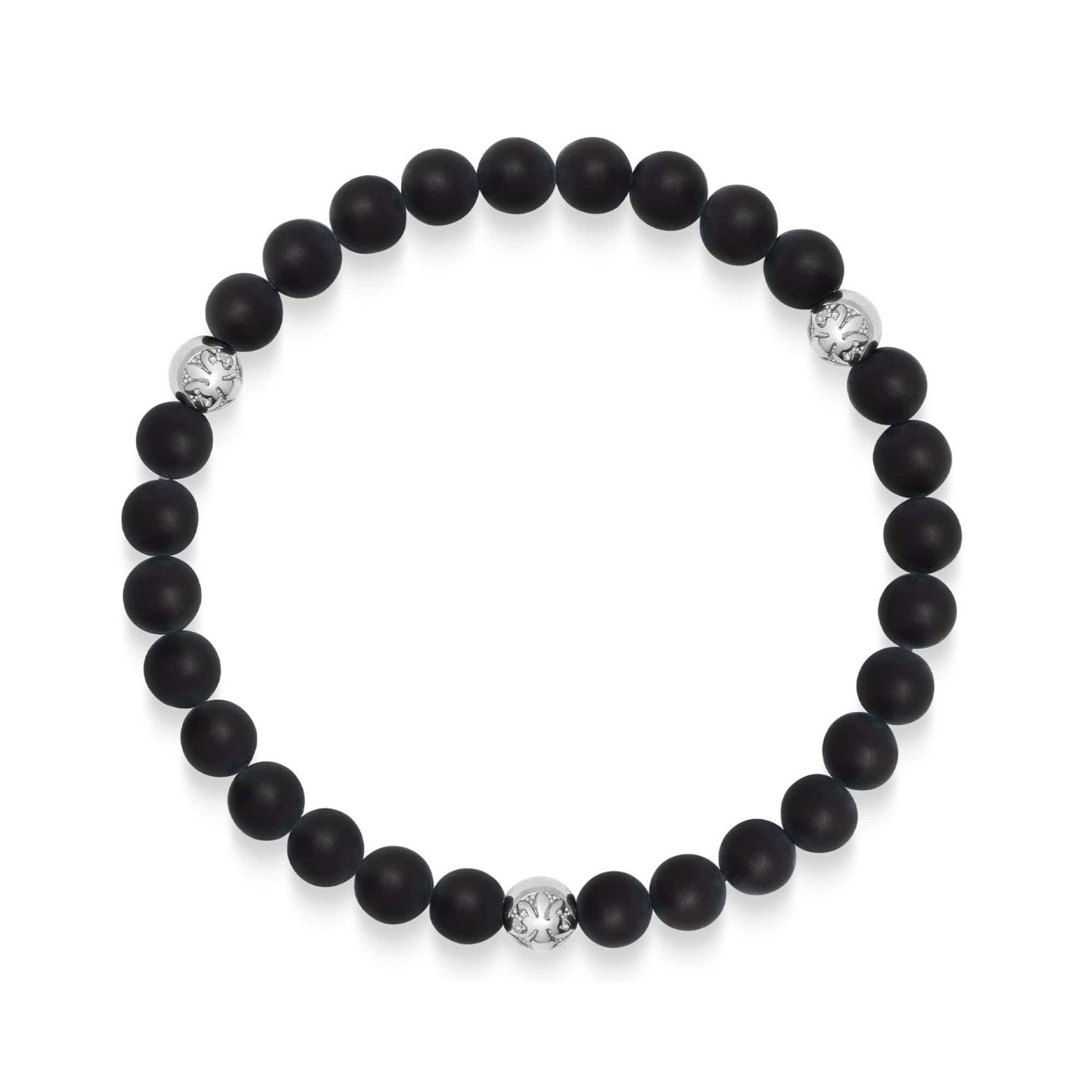 Nialaya Men's Black / Silver Matte Black Onyx Bracelet With Silver Balls In Black