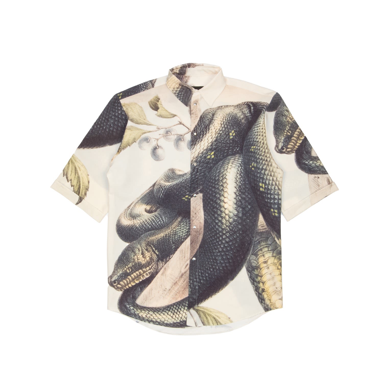 Women’s Short Sleeve Shirt In Beige With Snake Design - Recycled Fabric W Large Mysimplicated