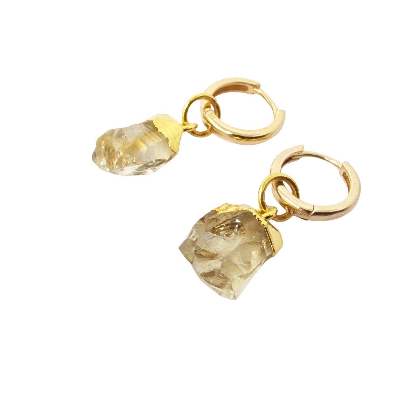 Women’s Raw Citrine November Birthstone Gold Plated Huggies Harfi