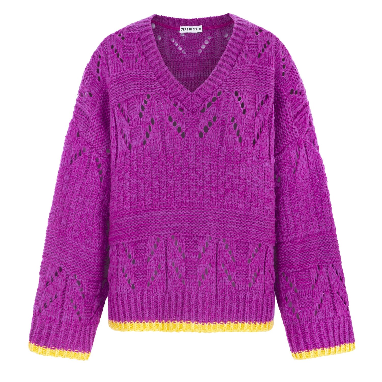 Women’s Pink / Purple Zoe Pointelle V Neck Wide Sleeve Jumper - Fuchsia Medium Cara & the Sky