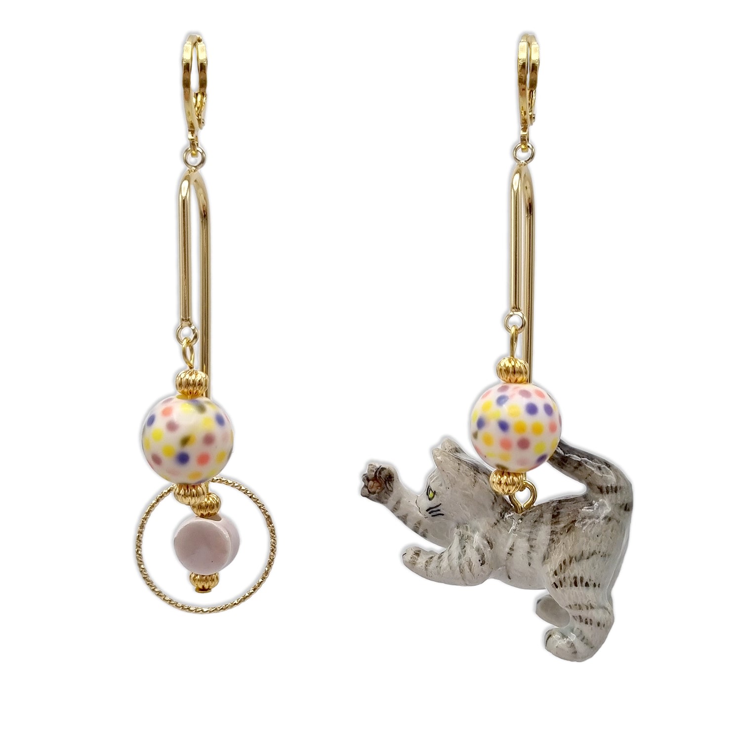 Midnight Foxes Studio Women's Playful Cat Gold  Earrings