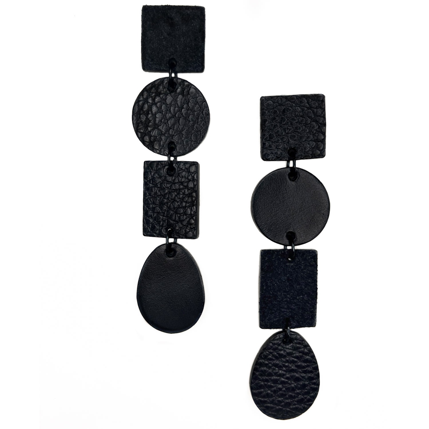 Waiwai Women's Black Mixed Texture Leather Drop Earrings In Black