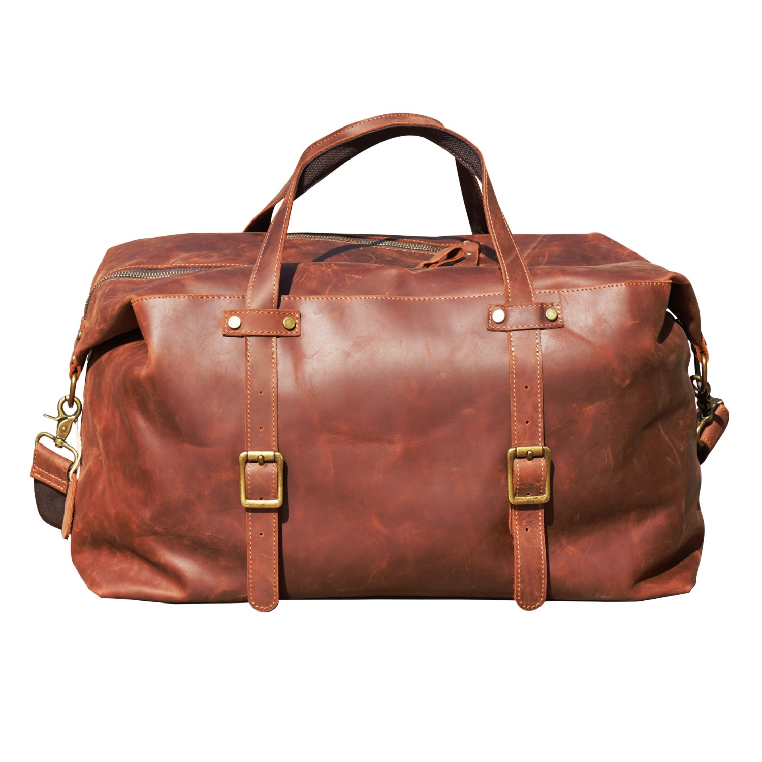 Men’s Large Genuine Leather Holdall - Brown Touri