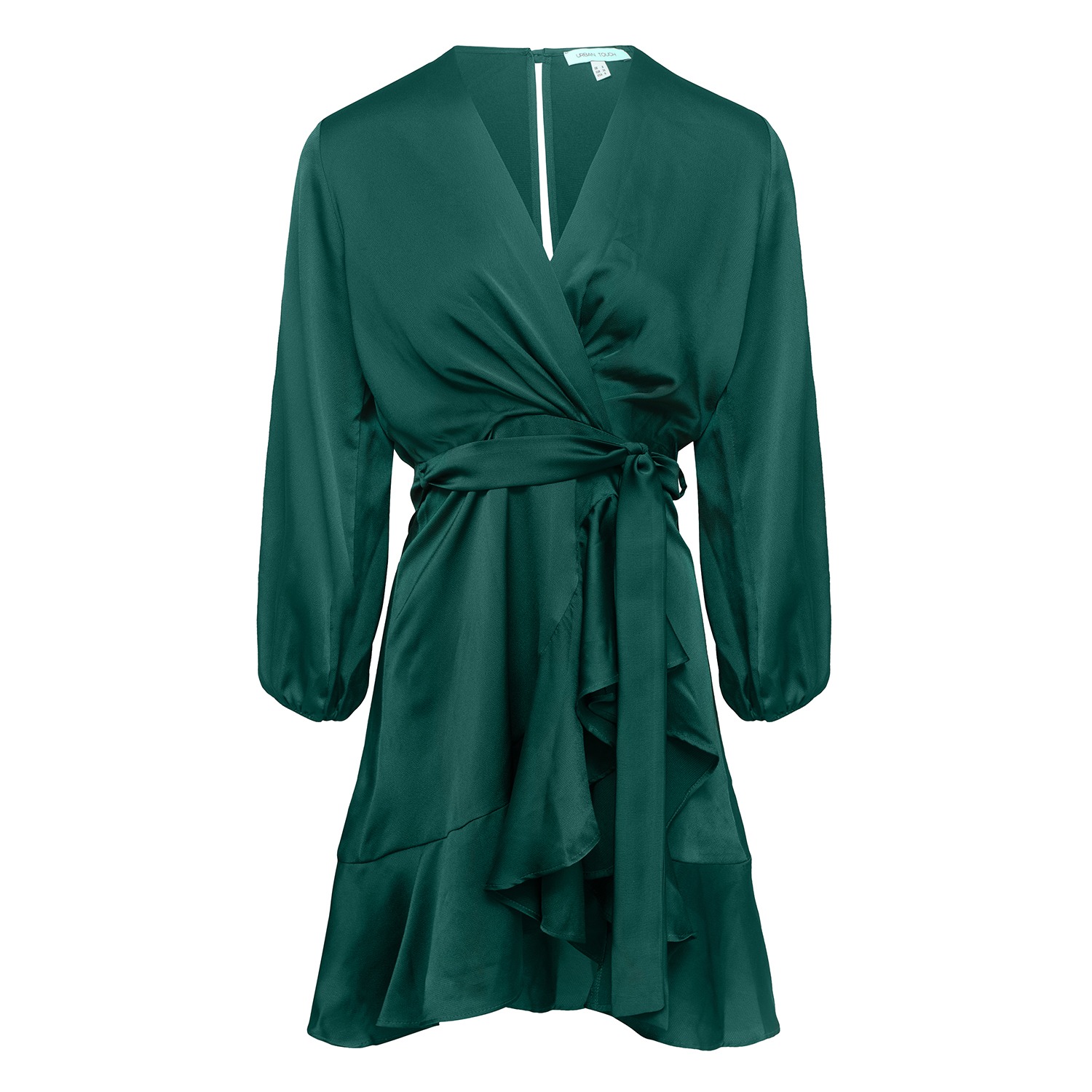 Women&rsquo;s Long Sleeve Wrap Front Dress Green | Extra Small | Urban Touch