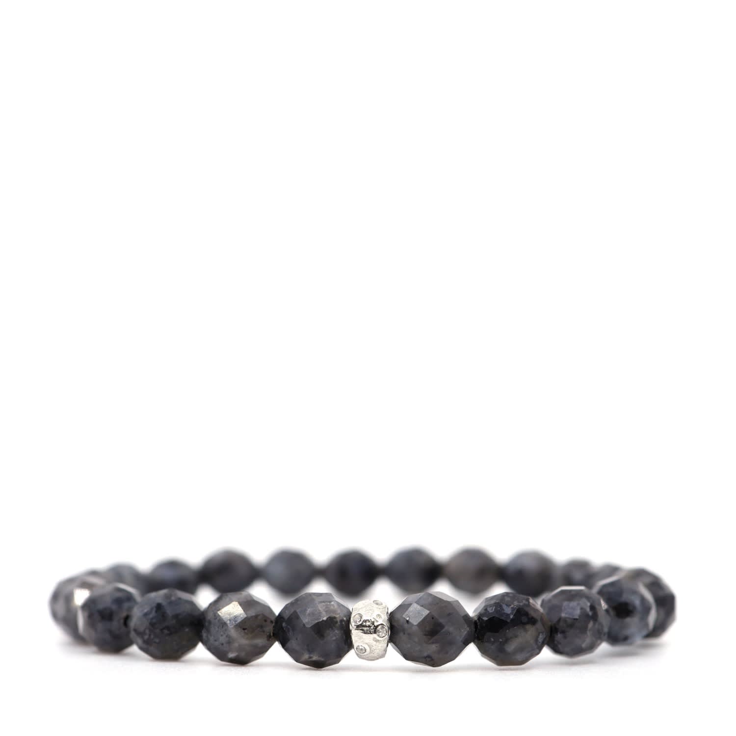 Shar Oke Men's Grey / Silver Larvikite & Sterling Silver Cubic Zirconia Bracelet In Black