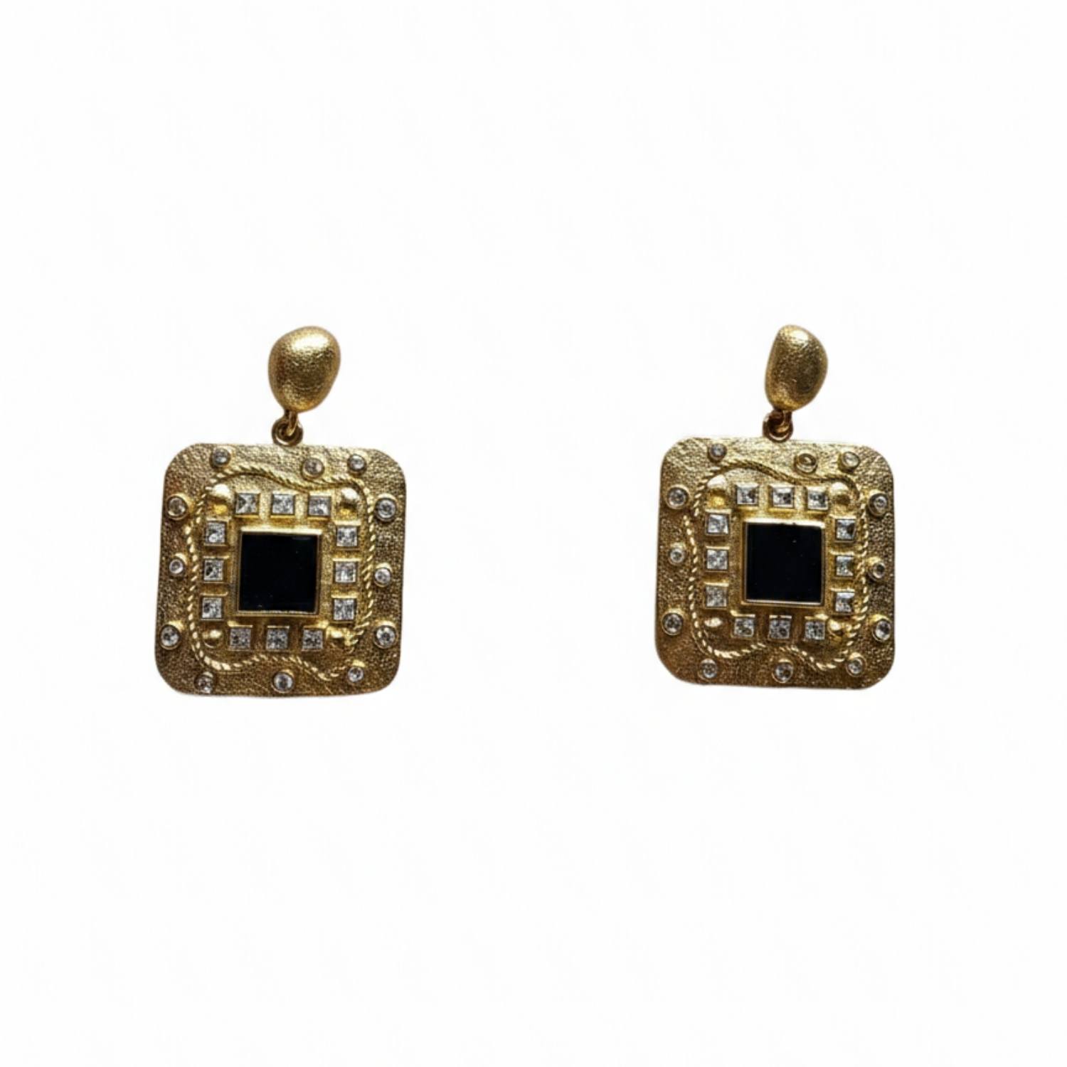 Silver & Elegant Co. Women's Gold The Regal Onyx Square Earrings