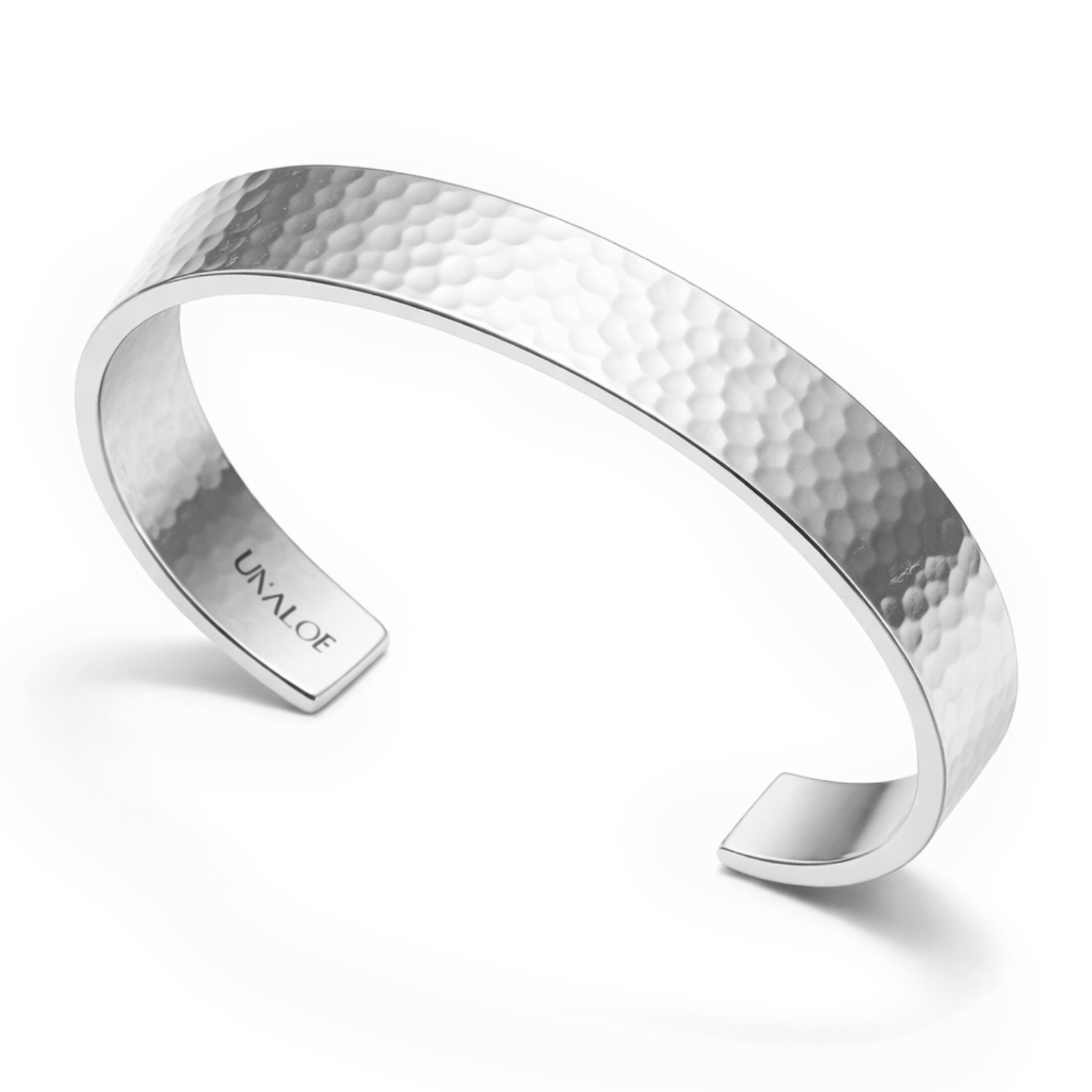 Men's Open Sterling Silver Rigid Bangle With Wide Hammered Band