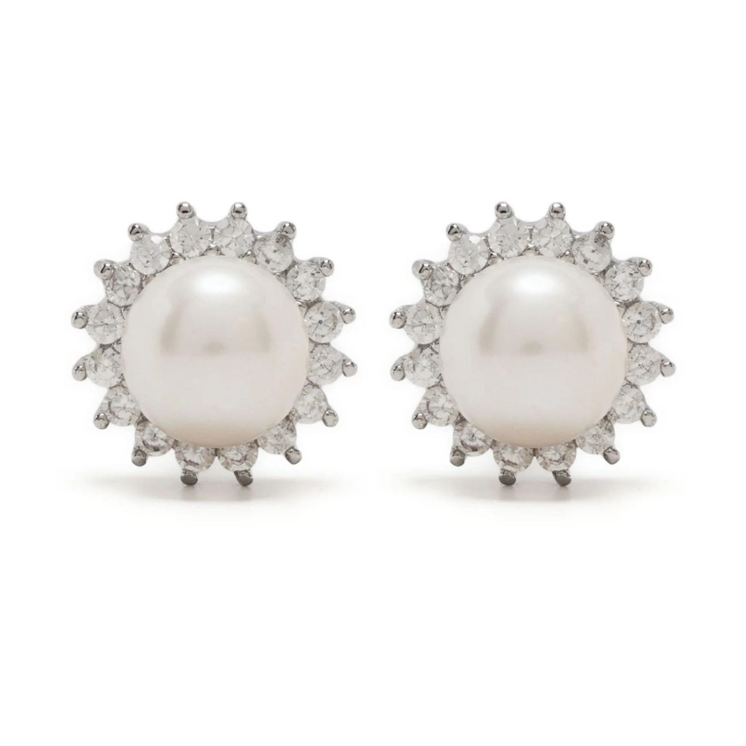 Hzmer Jewellery Women's Silver Nostalgia Pearl Stud Earrings