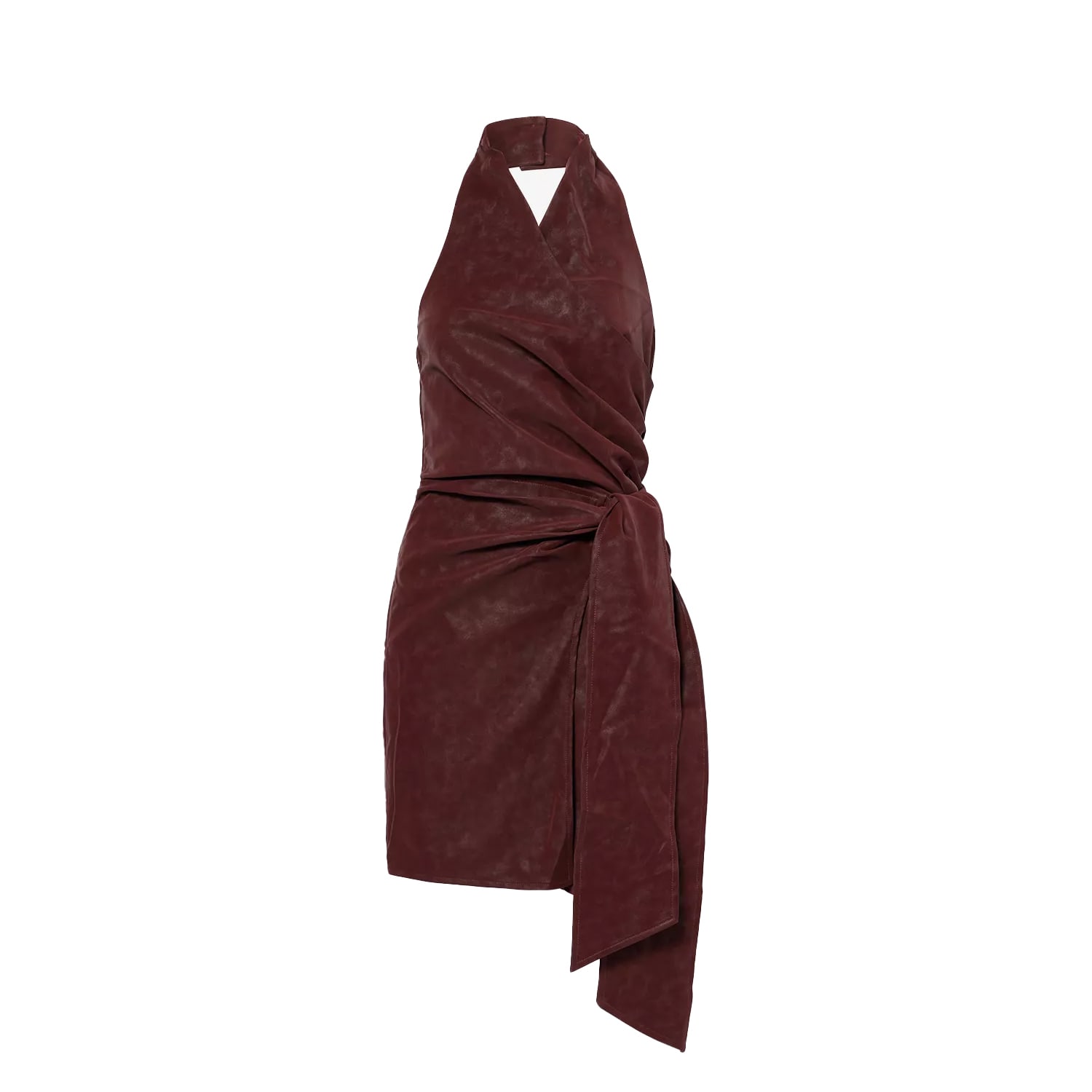 Amy Lynn Womens Burgundy Ingrid Wrap Faux-leather Mini Dress In Brown