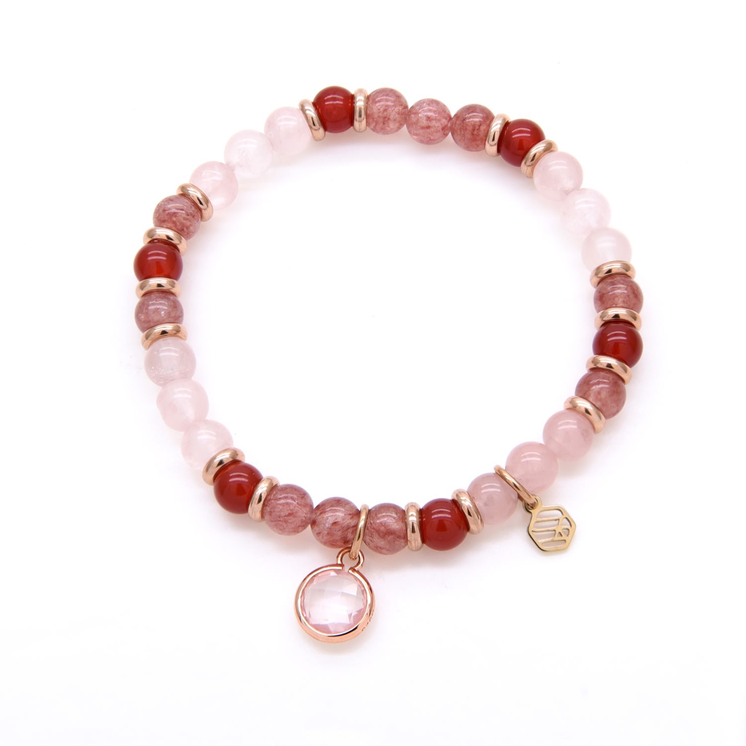 Women’s Rose Quartz Red Chalcedony Strawberry Quartz Beaded Bracelet With Rose Quartz Jadeite Atelier