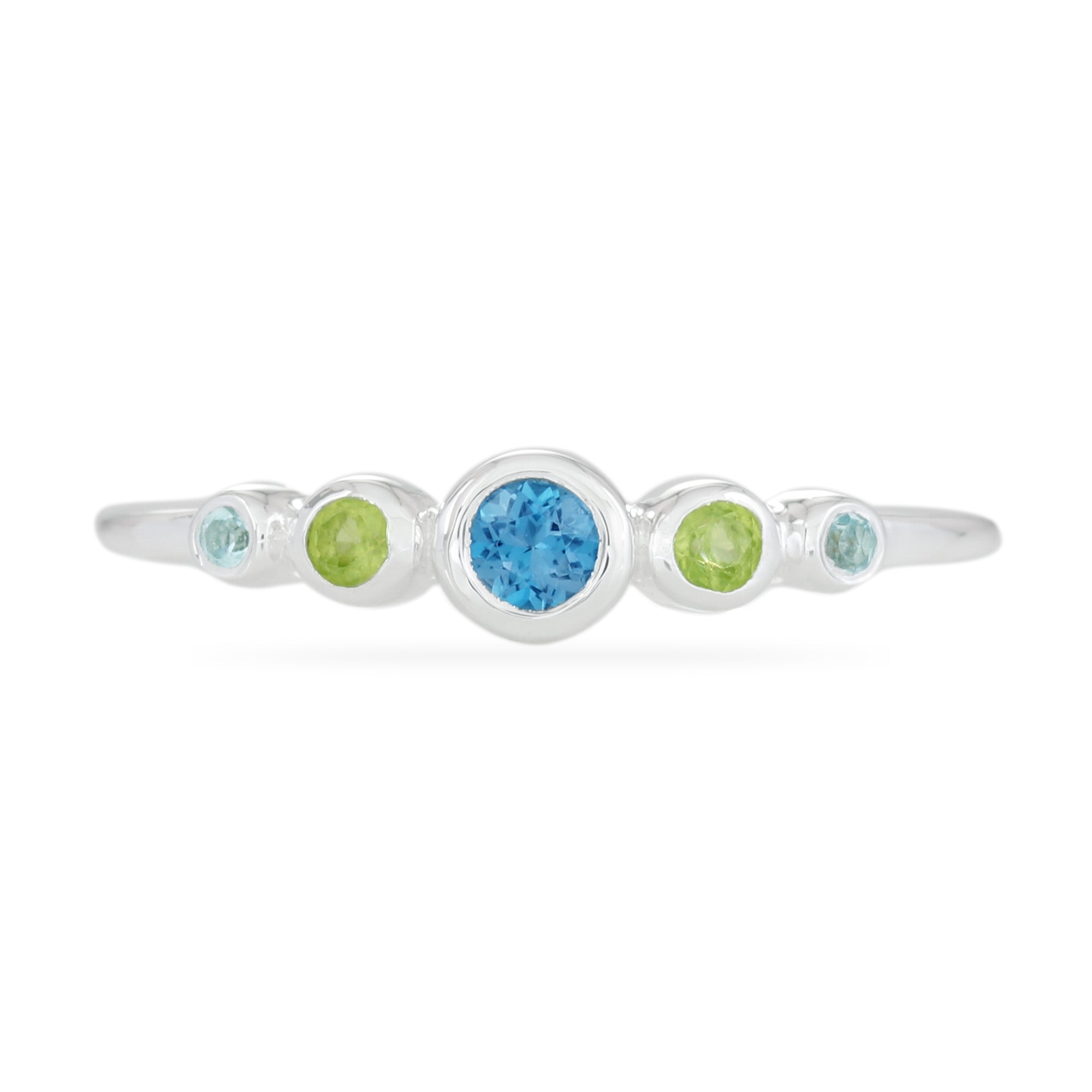 Women’s Graduated Blue Topaz & Peridot Ring - Sterling Silver | Karrah Jewellery