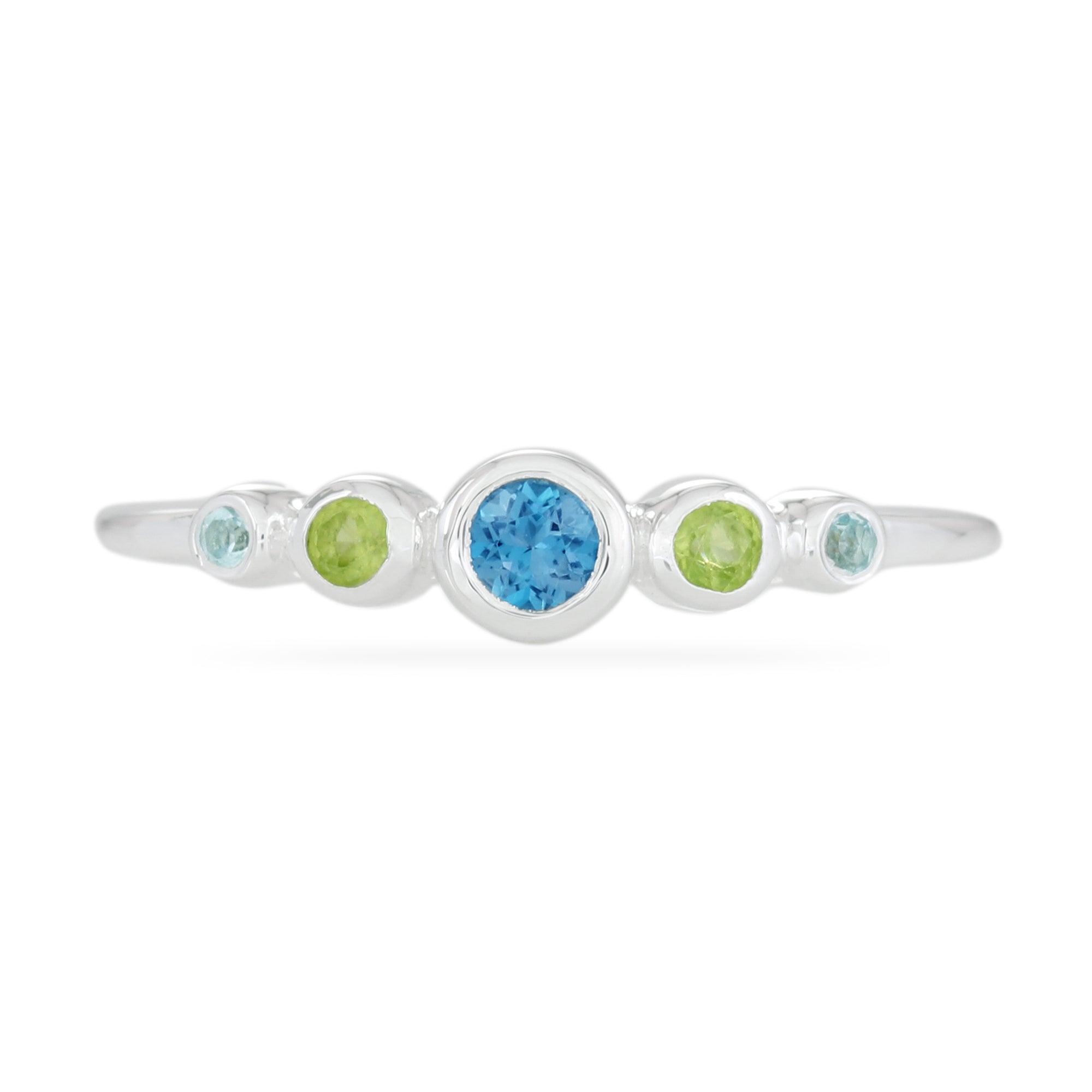 Women’s Graduated Blue Topaz & Peridot Ring - Sterling Silver Karrah Jewellery