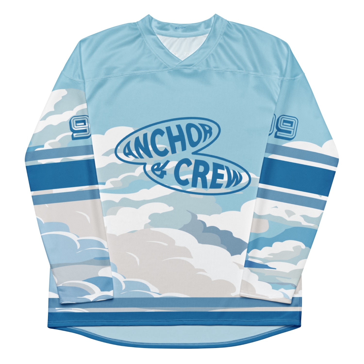 Anchor & Crew Blue Cloud Thoughts Pattern Recycled Fabric Hockey Jersey - Women In Blue