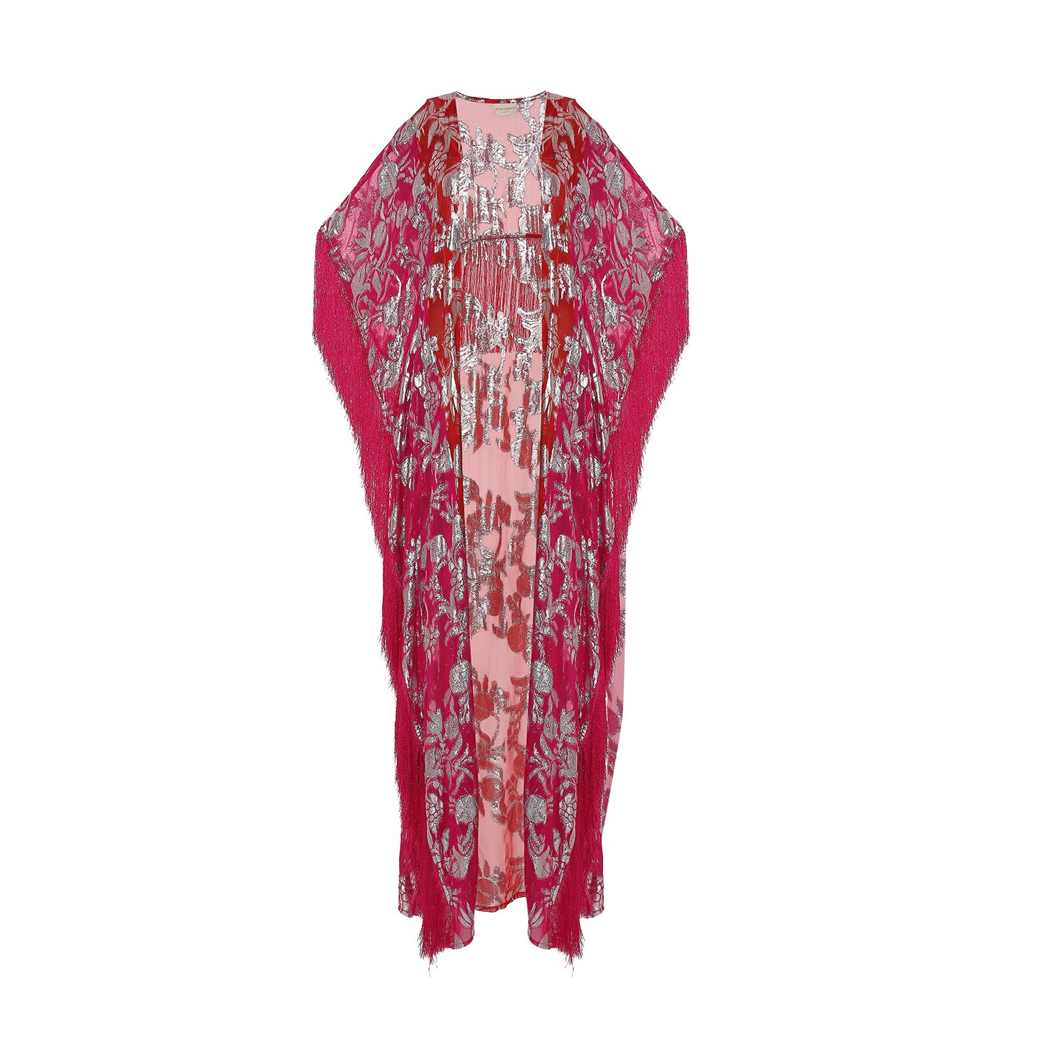 Women’s Pink & Red Patchwork Duster With Fringes Extra Large Style Junkiie