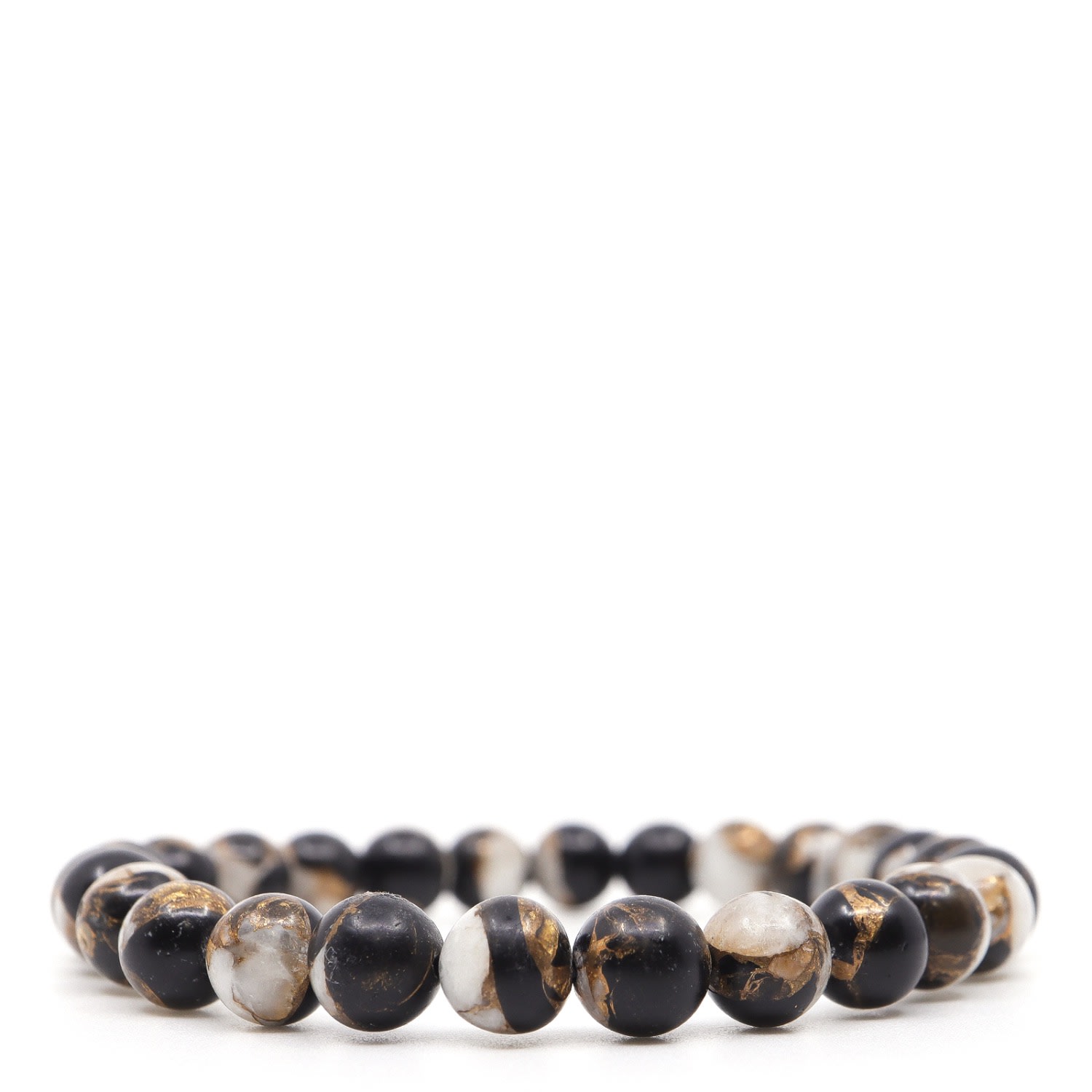 Men’s Black / White Dalmatian Bronze Beaded Bracelet Shar Oke