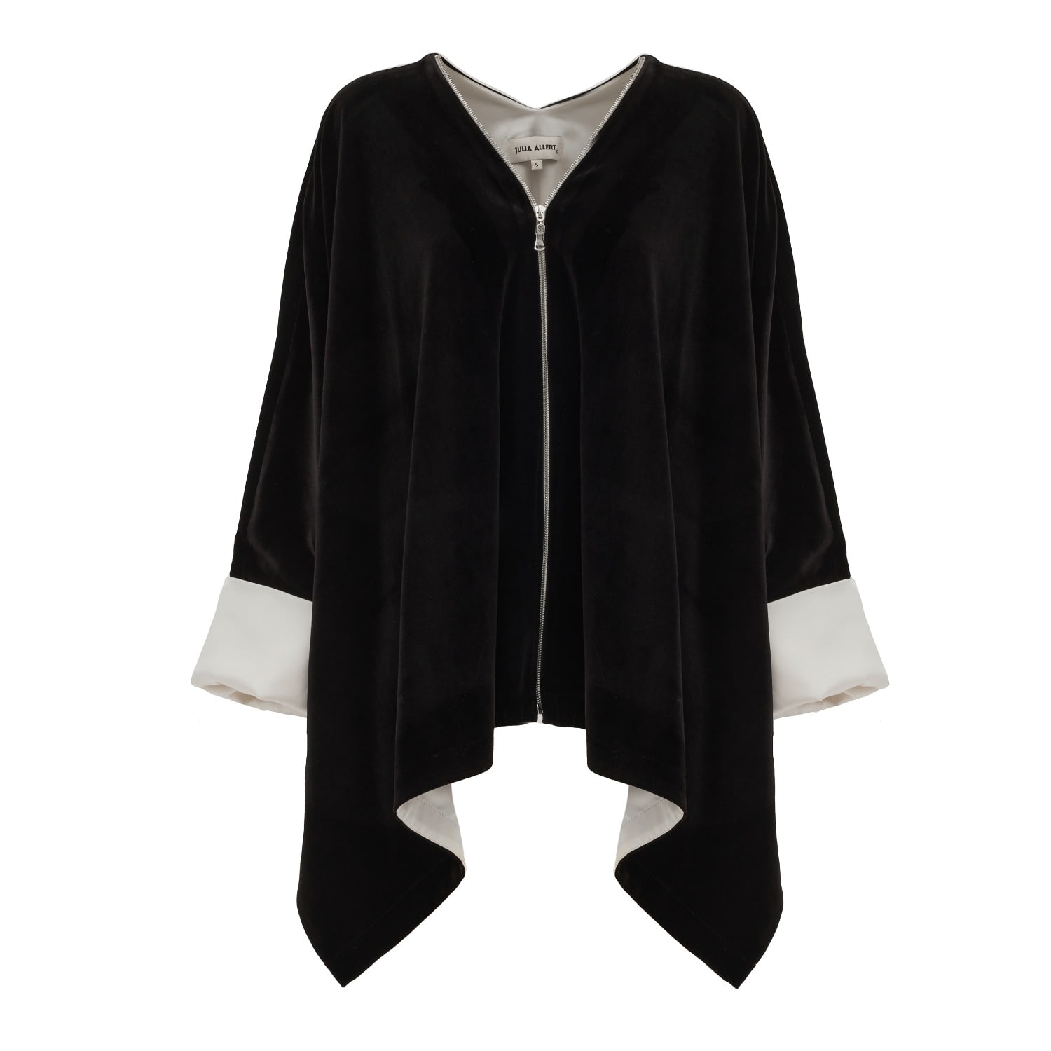 Women's Loose Velvet Cape Jacket With Zip Front - Black | Extra Small | Julia Allert