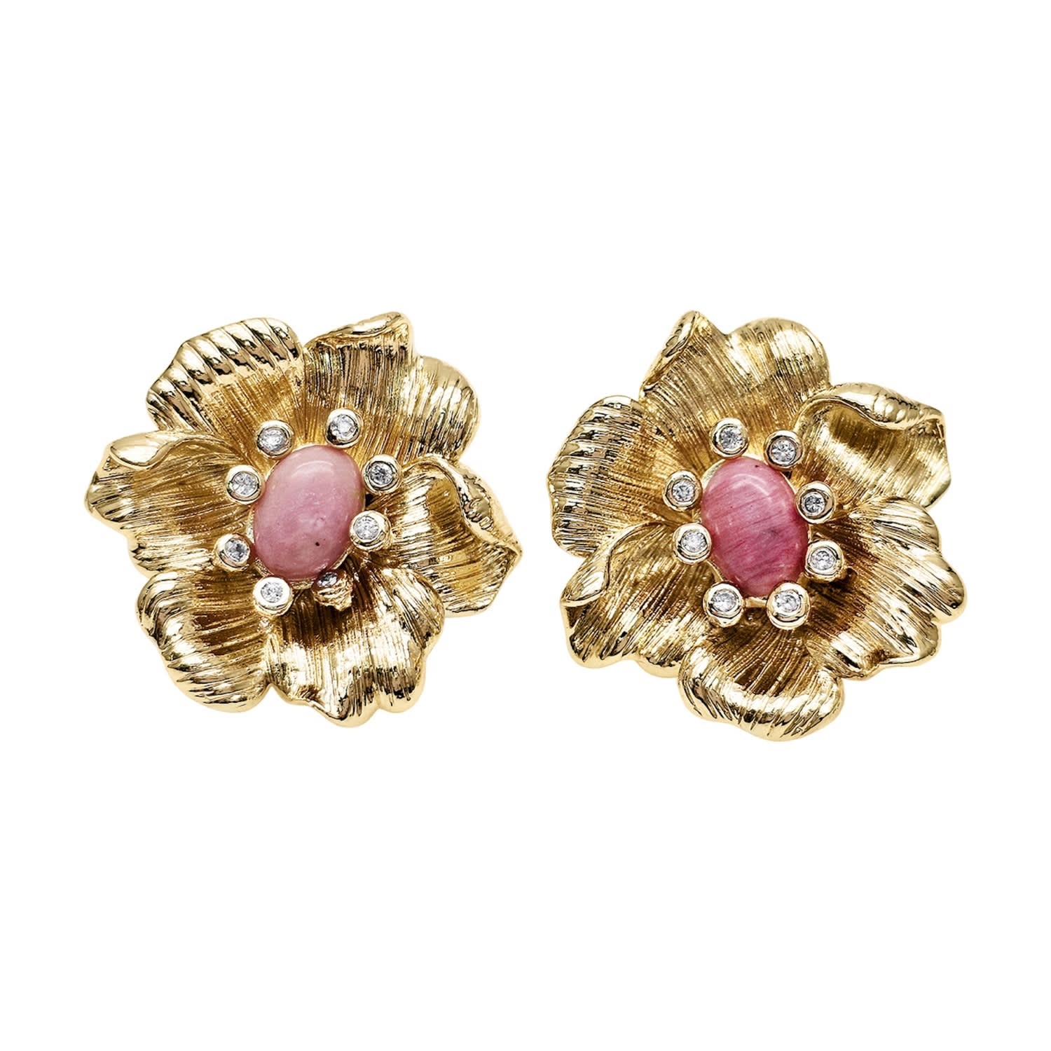 Farra Women's Pink Rhodonite Stone Flower Setting Statement Stud Earrings In Pink