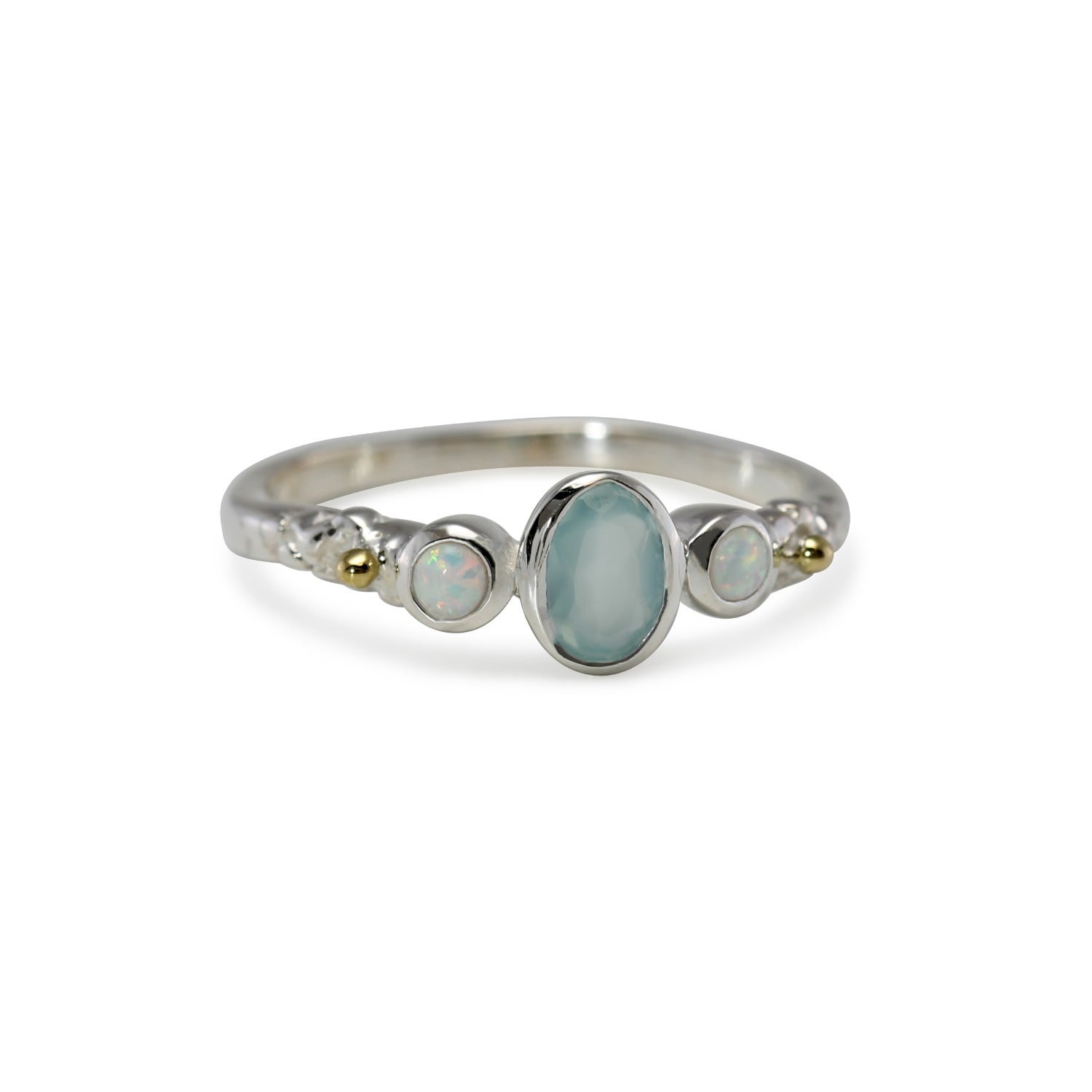 Isla Silver Women's Blue / Silver Aqua Chalcedony & White Opal Ring