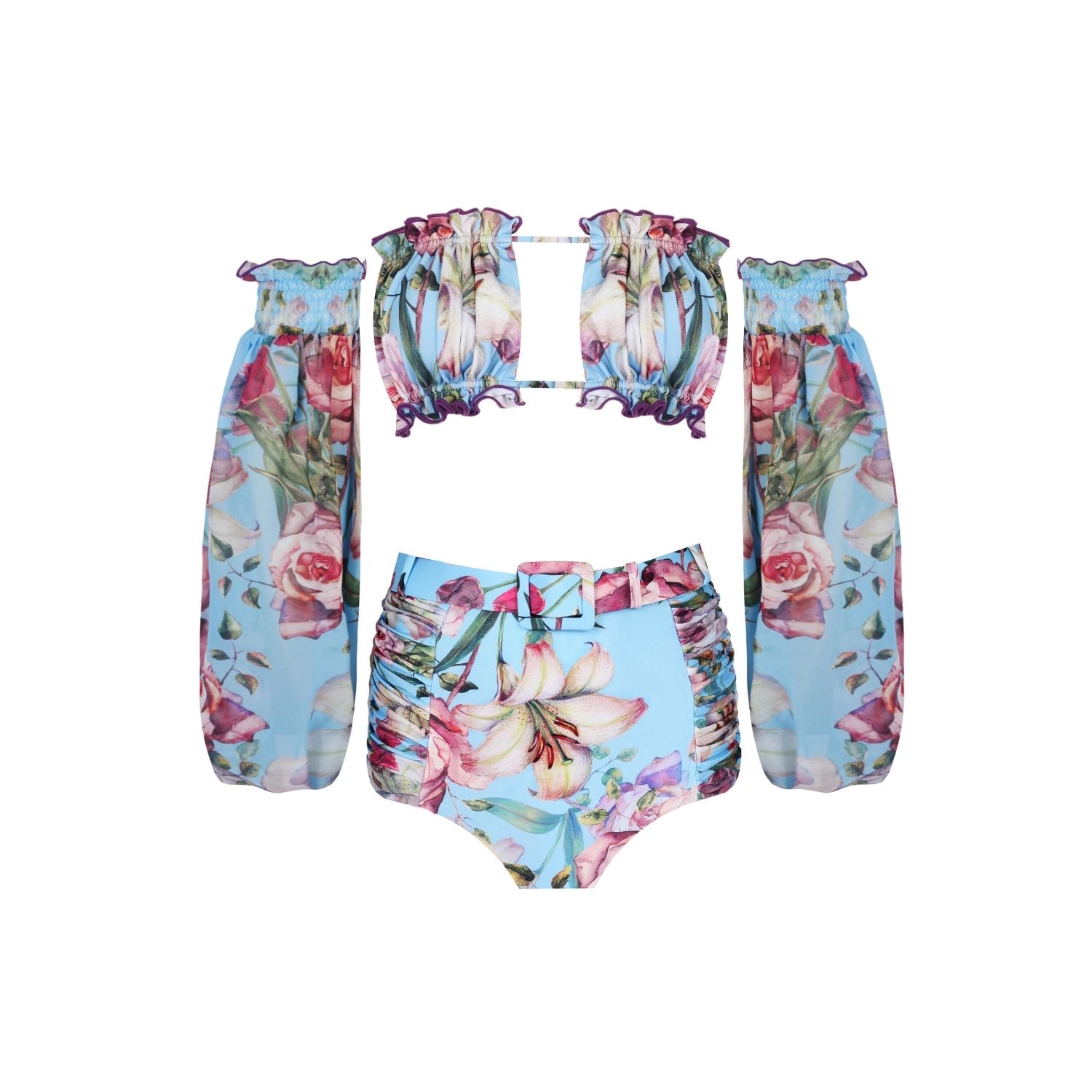 Nur Karaata Women's Blue Sun Sleeve Blu Bikini Set In Blue
