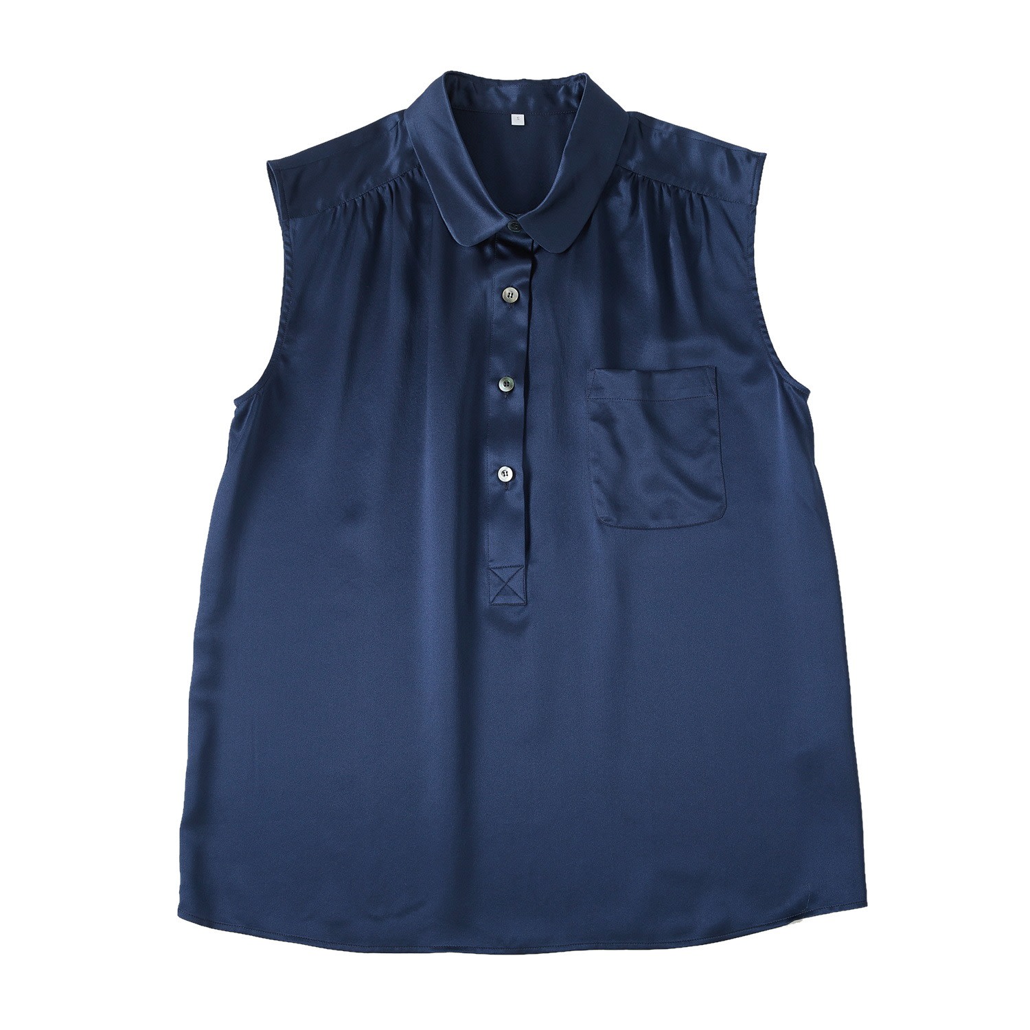 Soft Strokes Silk Women's Blue Pure Silk Pointed Peter Pan Collar Sleeveless Blouse In Blue